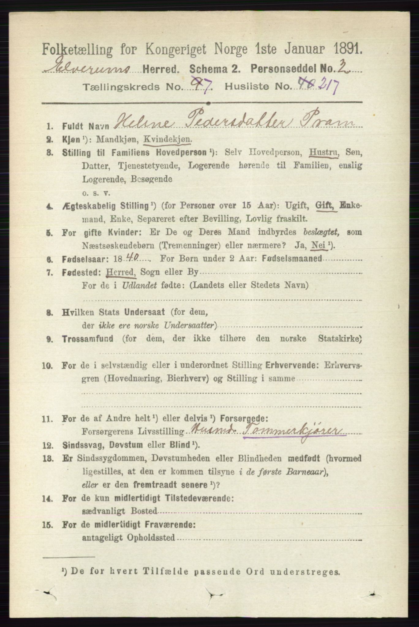 RA, 1891 census for 0427 Elverum, 1891, p. 6906