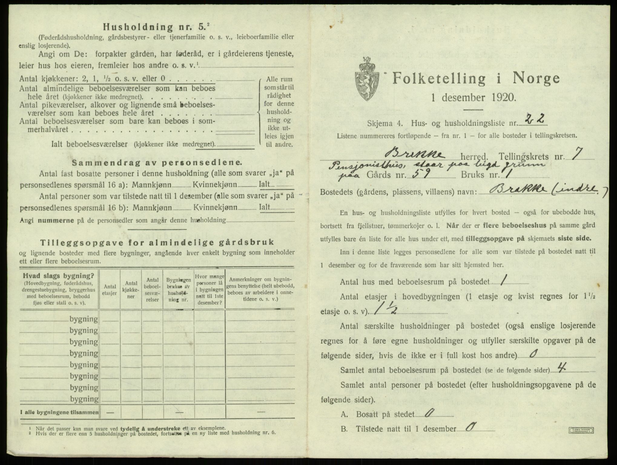 SAB, 1920 census for Brekke, 1920, p. 241