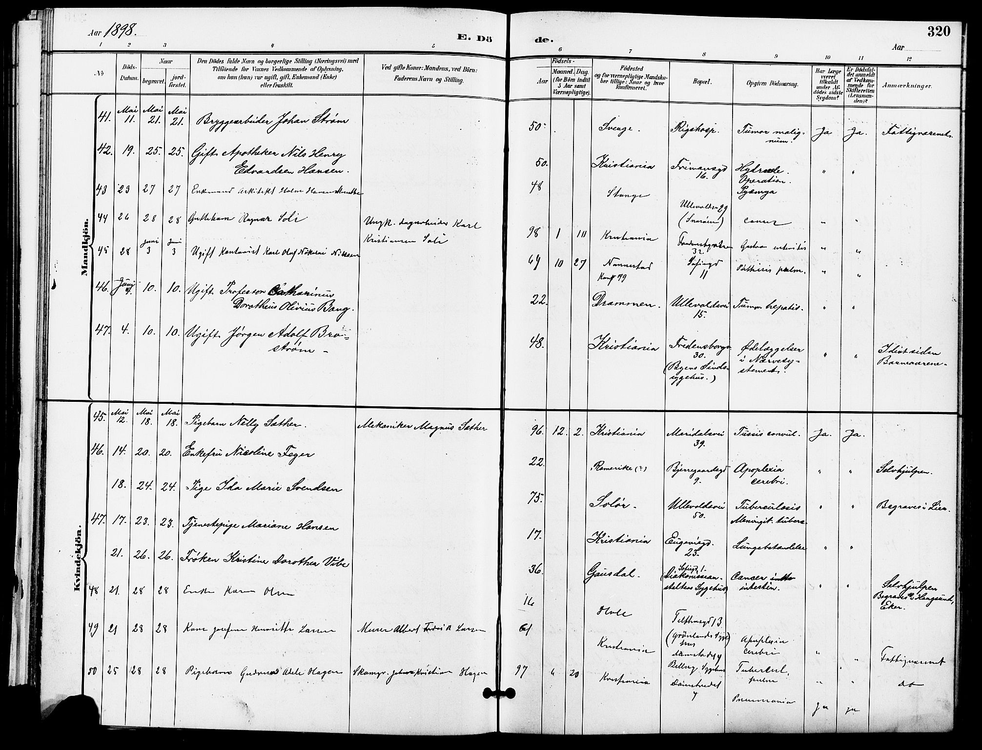 Gamle Aker prestekontor Kirkebøker, AV/SAO-A-10617a/F/L0011: Parish register (official) no. 11, 1896-1901, p. 320