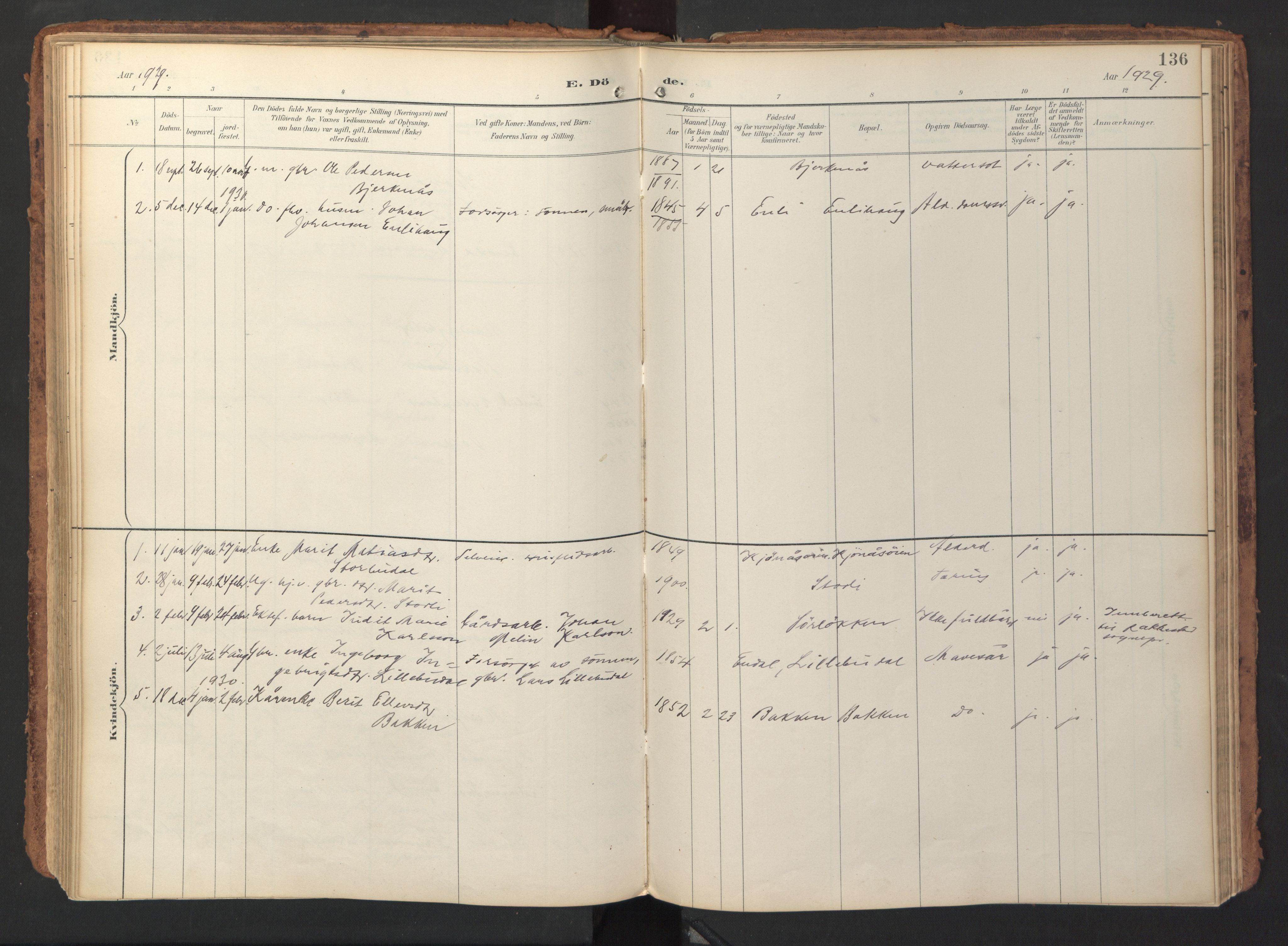 Ministerialprotokoller, klokkerbøker og fødselsregistre - Sør-Trøndelag, SAT/A-1456/690/L1050: Parish register (official) no. 690A01, 1889-1929, p. 136