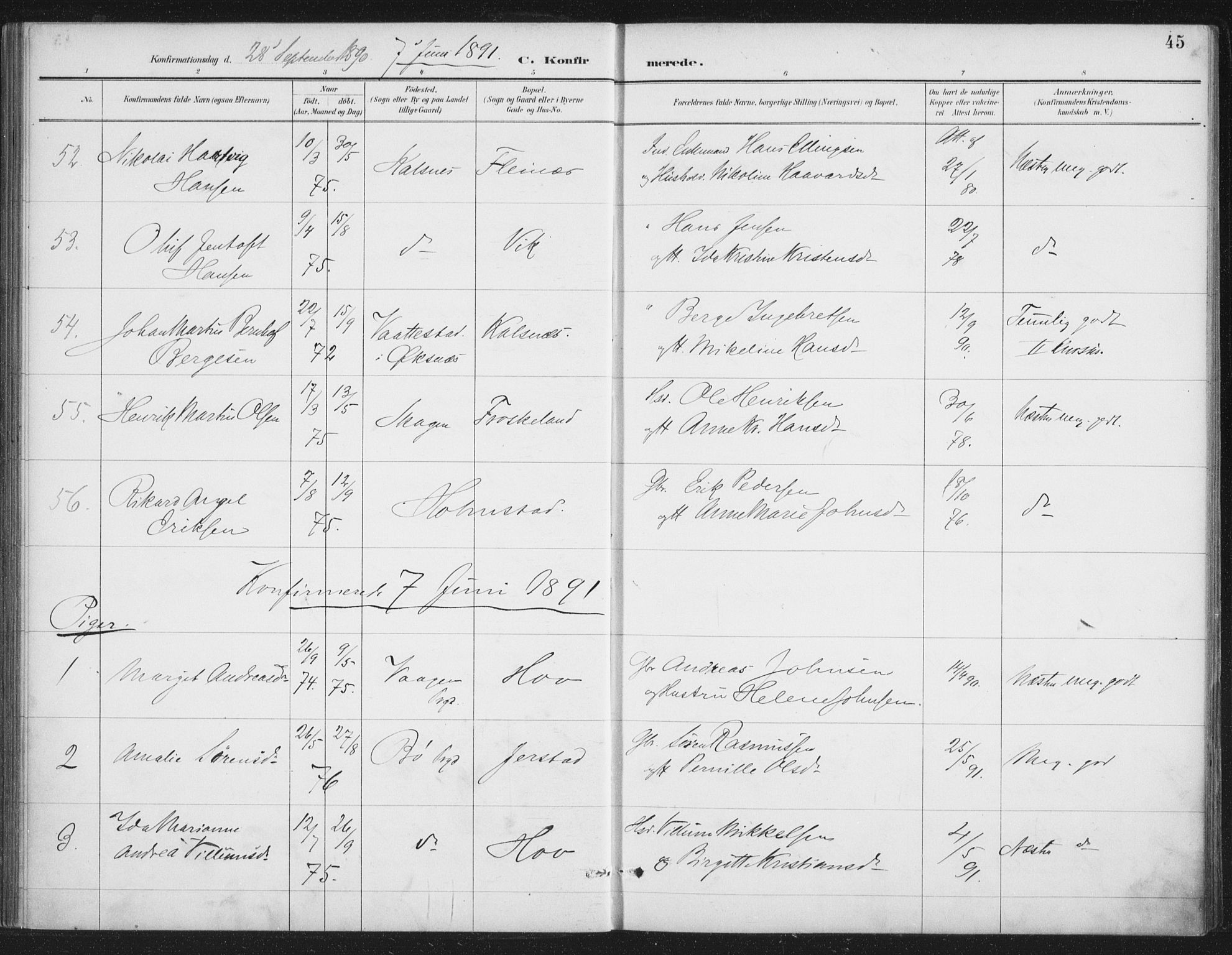 Ministerialprotokoller, klokkerbøker og fødselsregistre - Nordland, SAT/A-1459/888/L1245: Parish register (official) no. 888A11, 1888-1900, p. 45