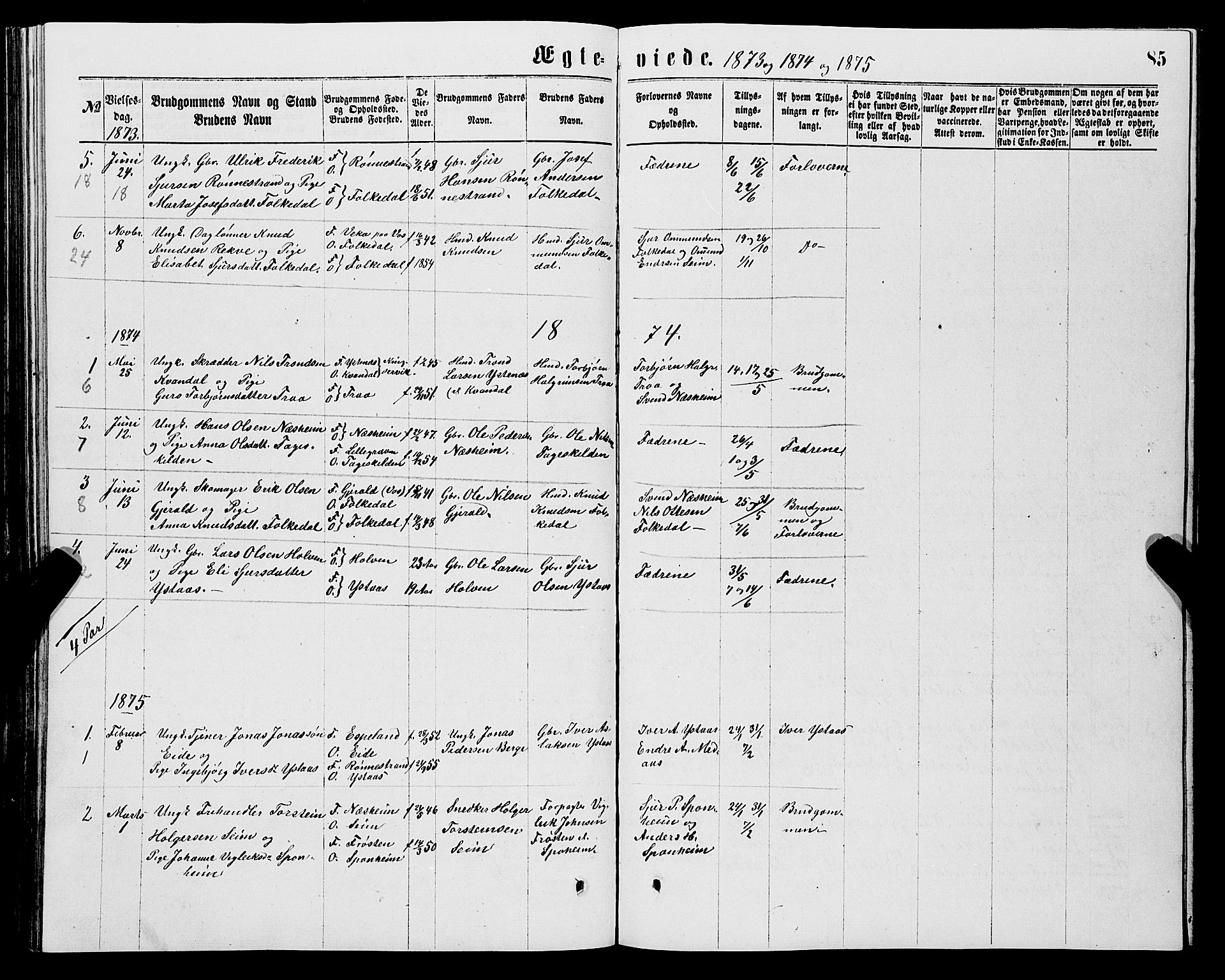 Ulvik sokneprestembete, SAB/A-78801/H/Hab: Parish register (copy) no. B 2, 1869-1883, p. 85