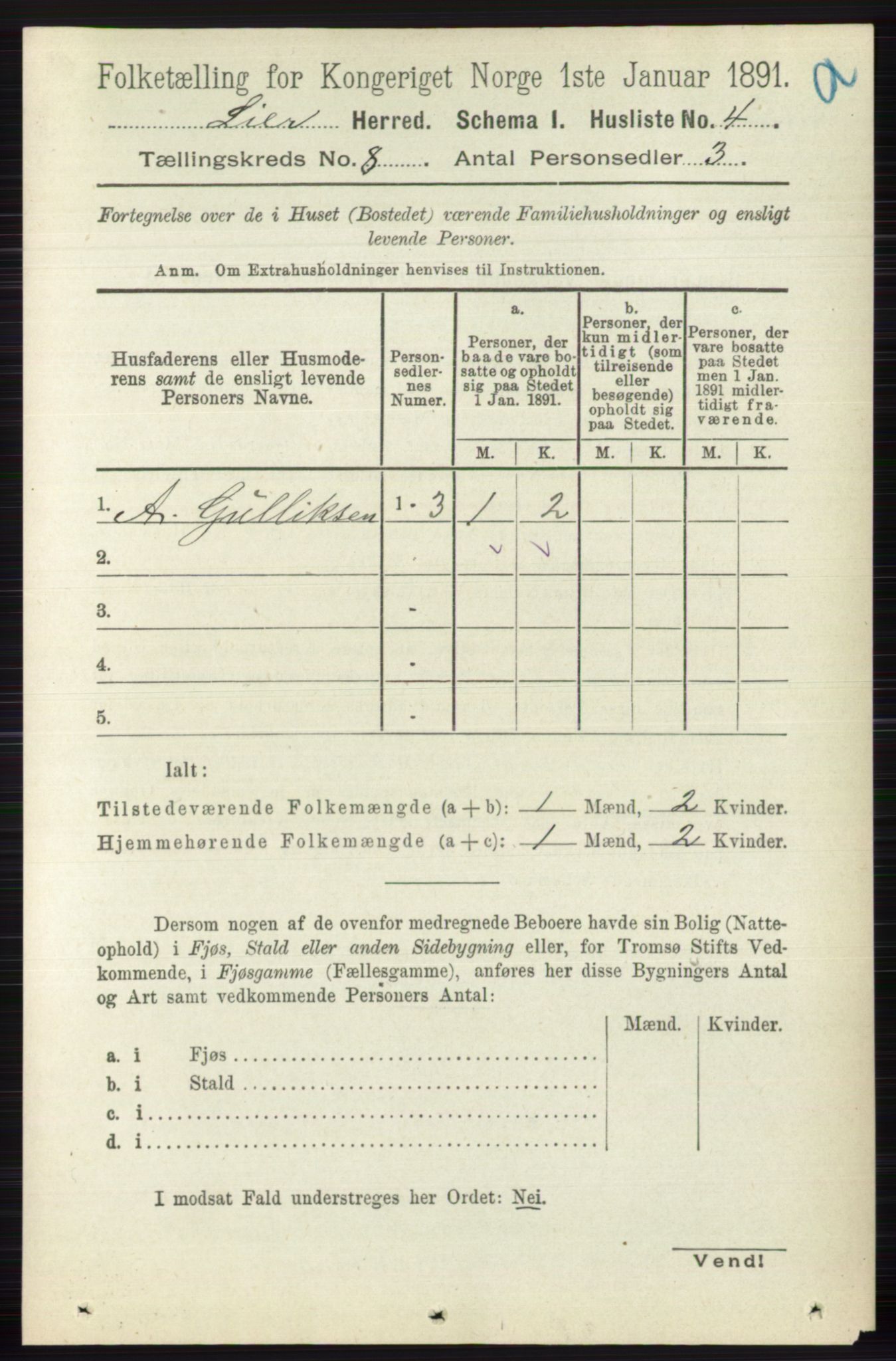 RA, 1891 census for 0626 Lier, 1891, p. 5000