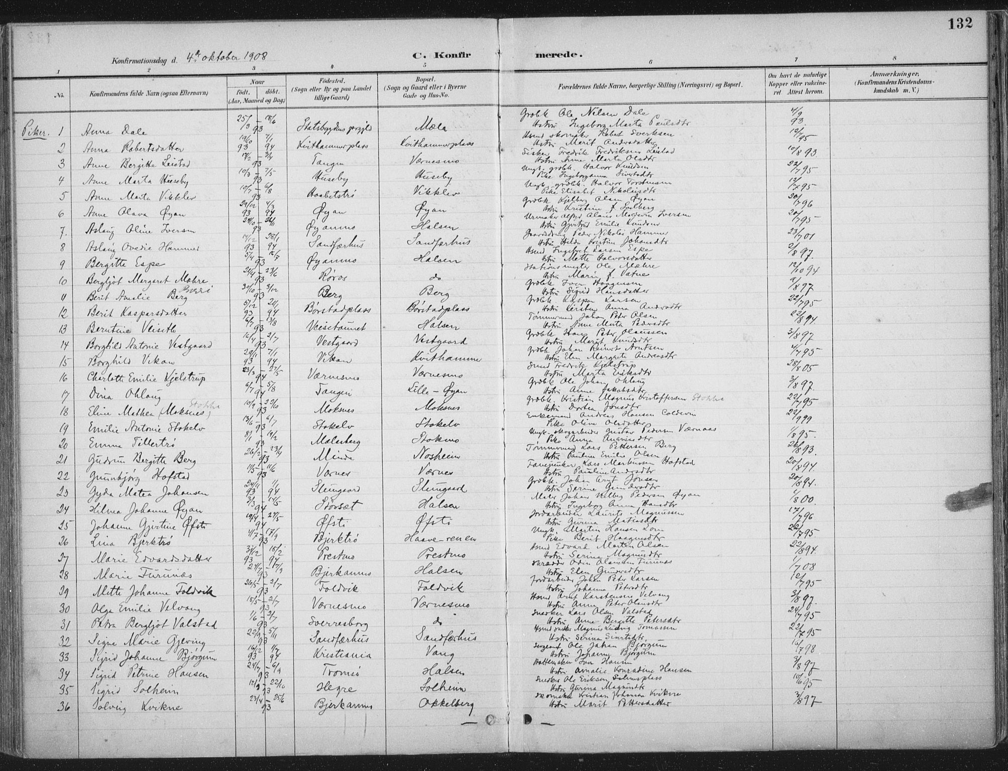 Ministerialprotokoller, klokkerbøker og fødselsregistre - Nord-Trøndelag, SAT/A-1458/709/L0082: Parish register (official) no. 709A22, 1896-1916, p. 132