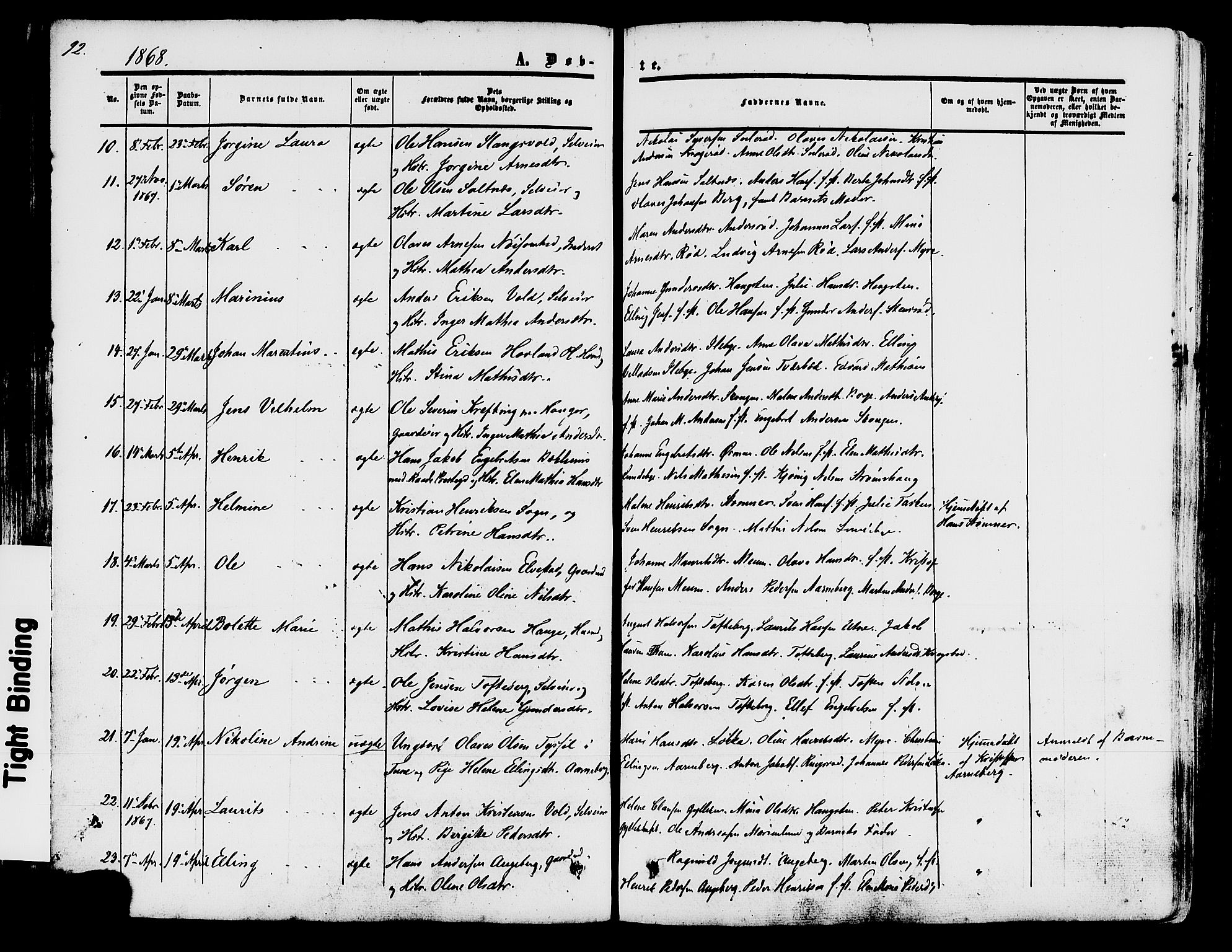 Råde prestekontor kirkebøker, SAO/A-2009/F/Fa/L0006: Parish register (official) no. 6, 1854-1877, p. 92