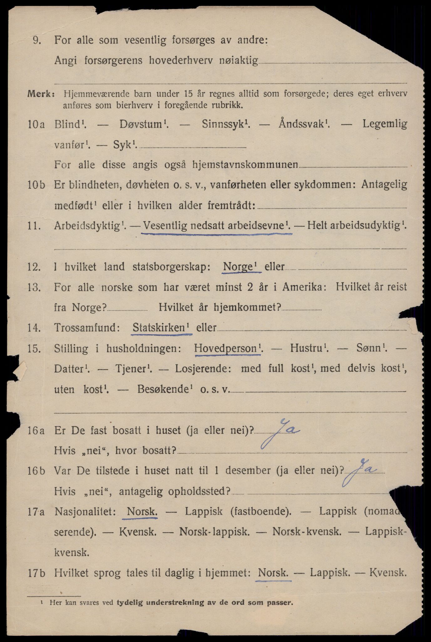 SAT, 1920 census for Moskenes, 1920, p. 1181