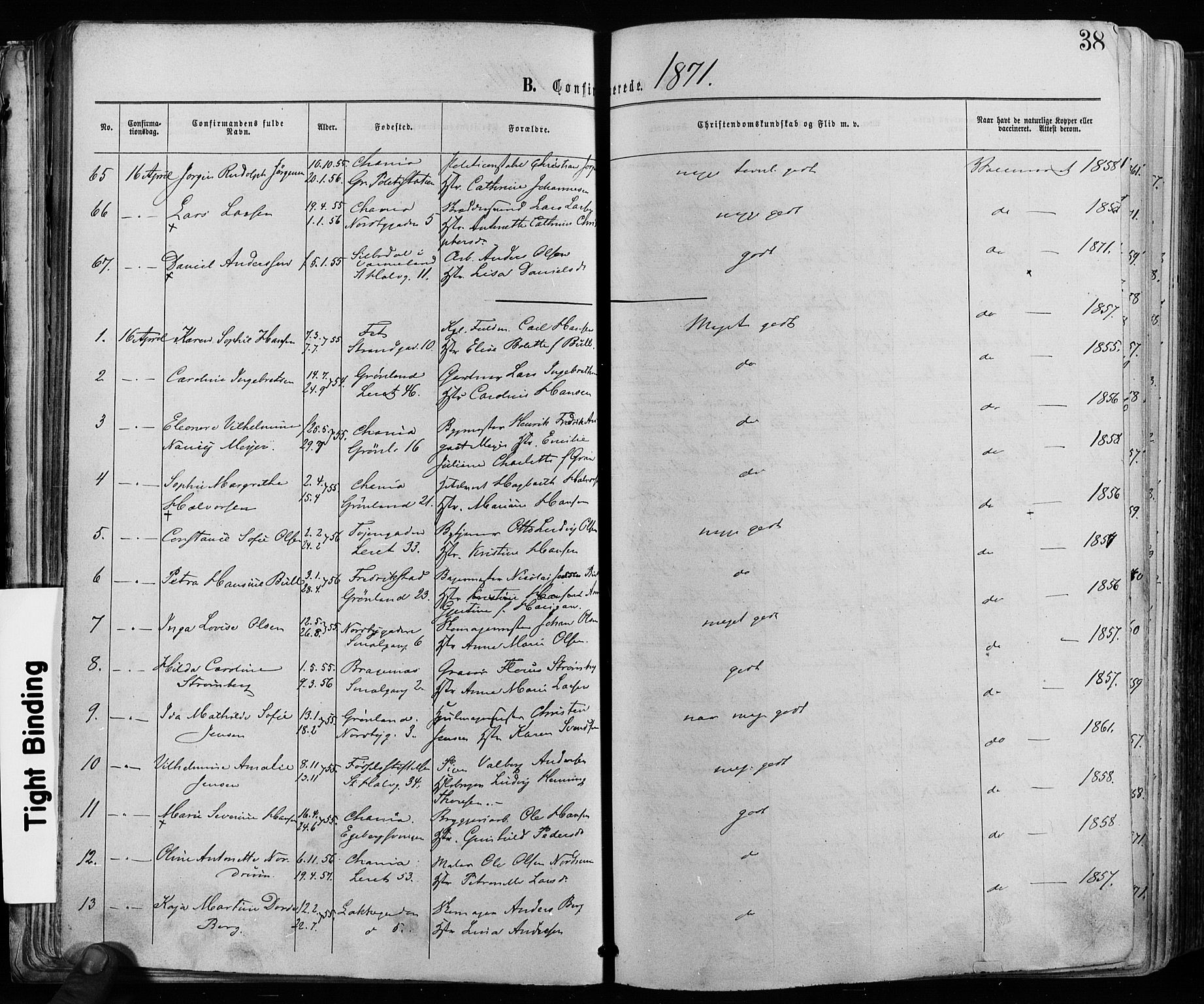 Grønland prestekontor Kirkebøker, SAO/A-10848/F/Fa/L0005: Parish register (official) no. 5, 1869-1880, p. 38