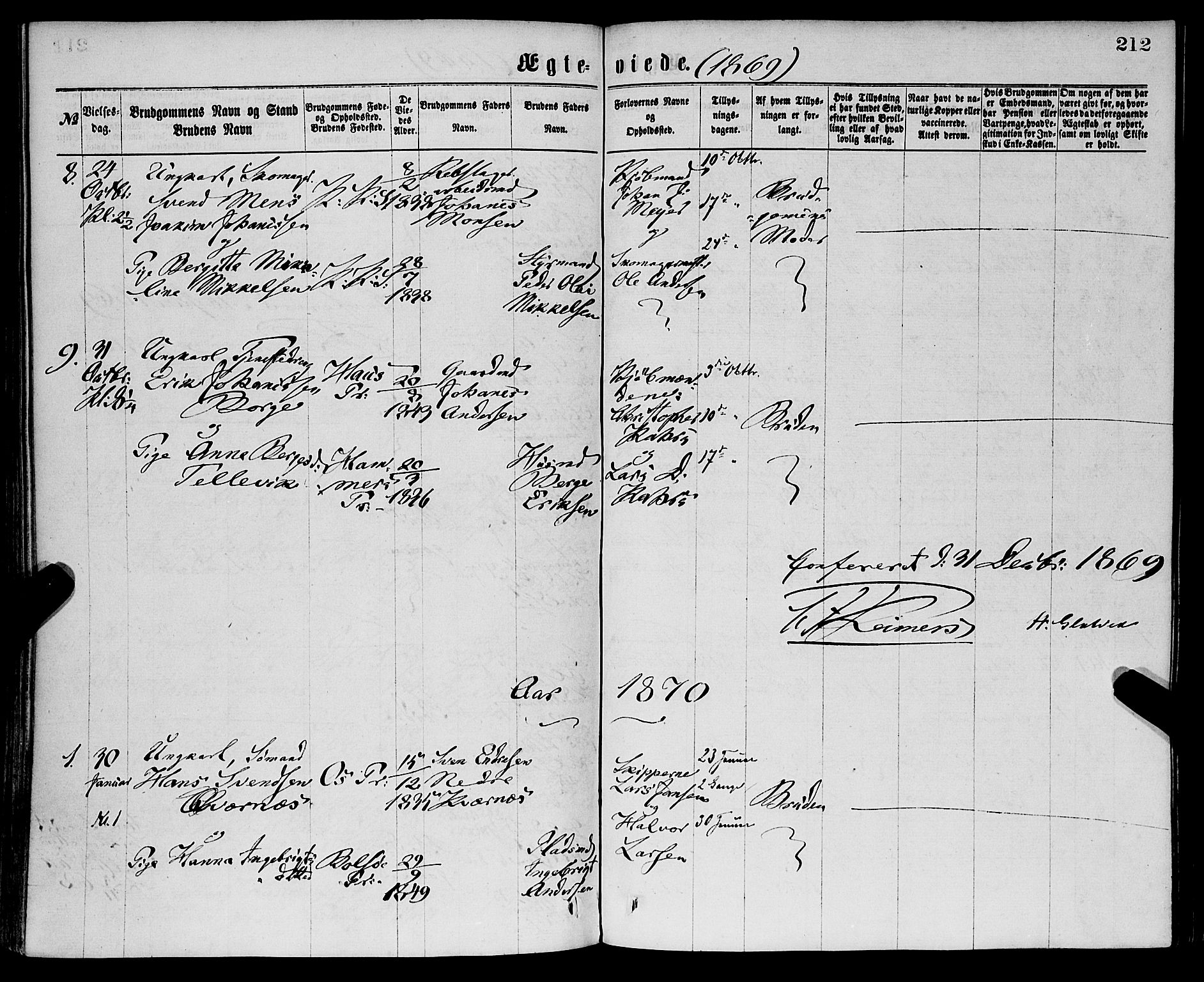 Sandviken Sokneprestembete, AV/SAB-A-77601/H/Ha/L0001: Parish register (official) no. A 1, 1867-1877, p. 212