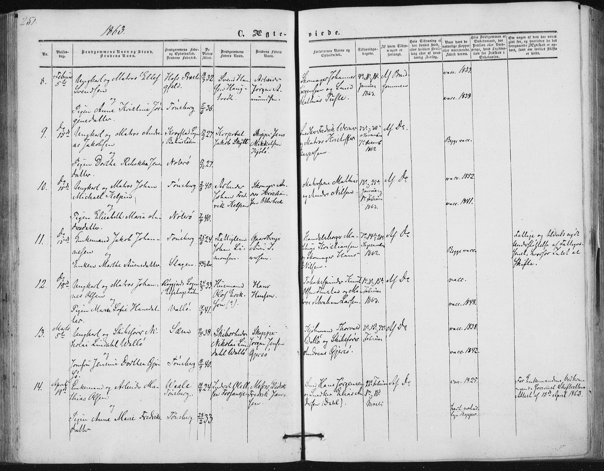 Tønsberg kirkebøker, AV/SAKO-A-330/F/Fa/L0008: Parish register (official) no. I 8, 1855-1864, p. 251