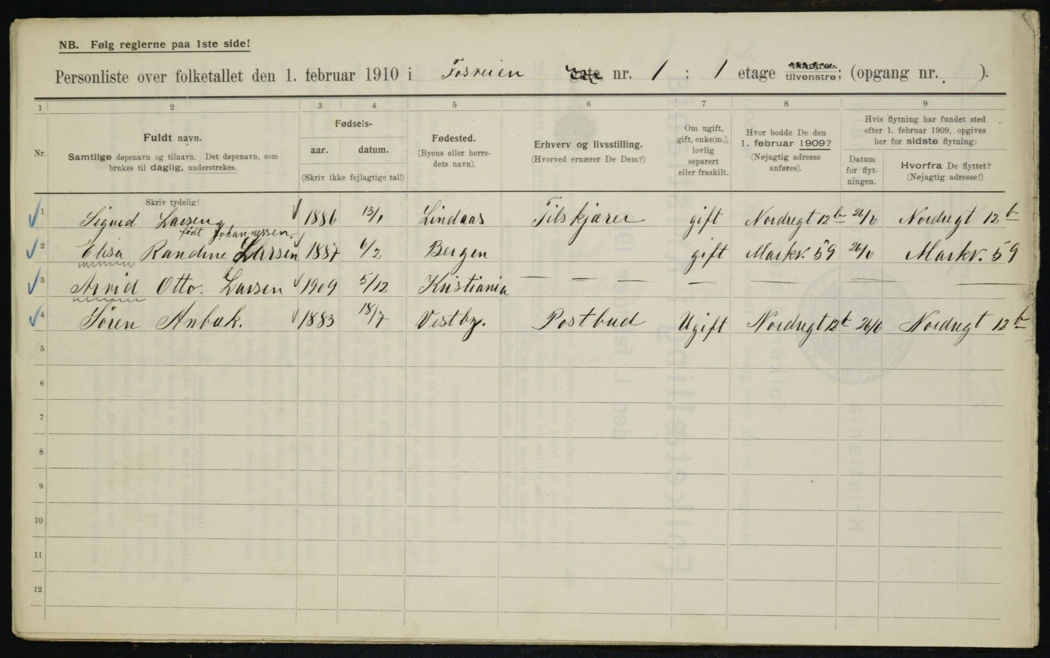 OBA, Municipal Census 1910 for Kristiania, 1910, p. 23200