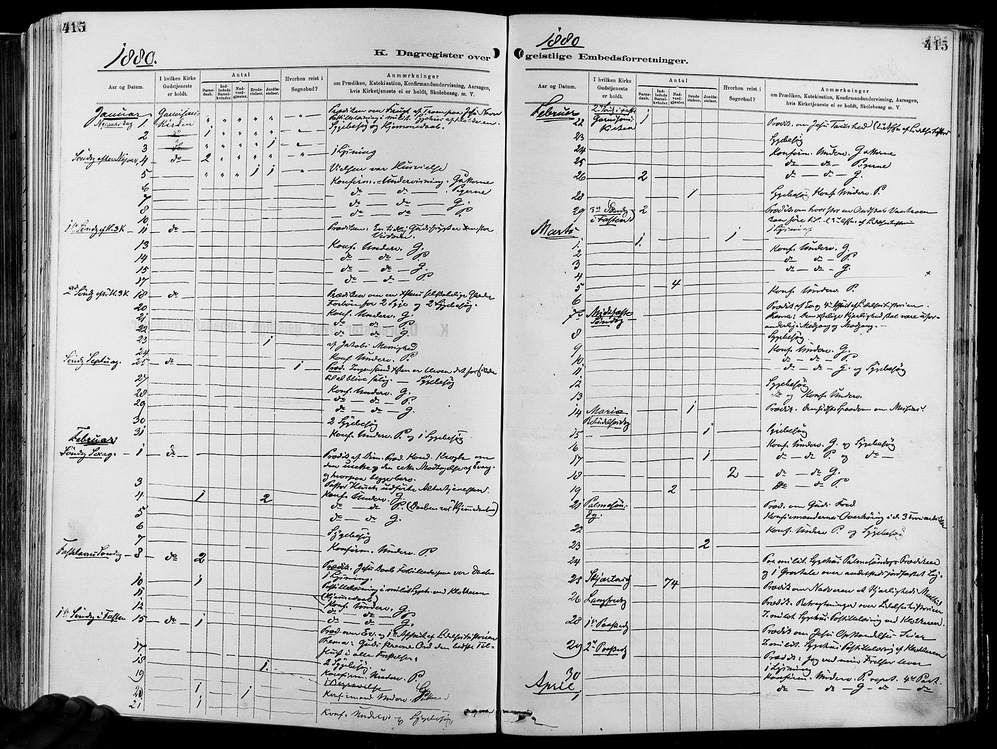 Garnisonsmenigheten Kirkebøker, SAO/A-10846/F/Fa/L0012: Parish register (official) no. 12, 1880-1893, p. 415
