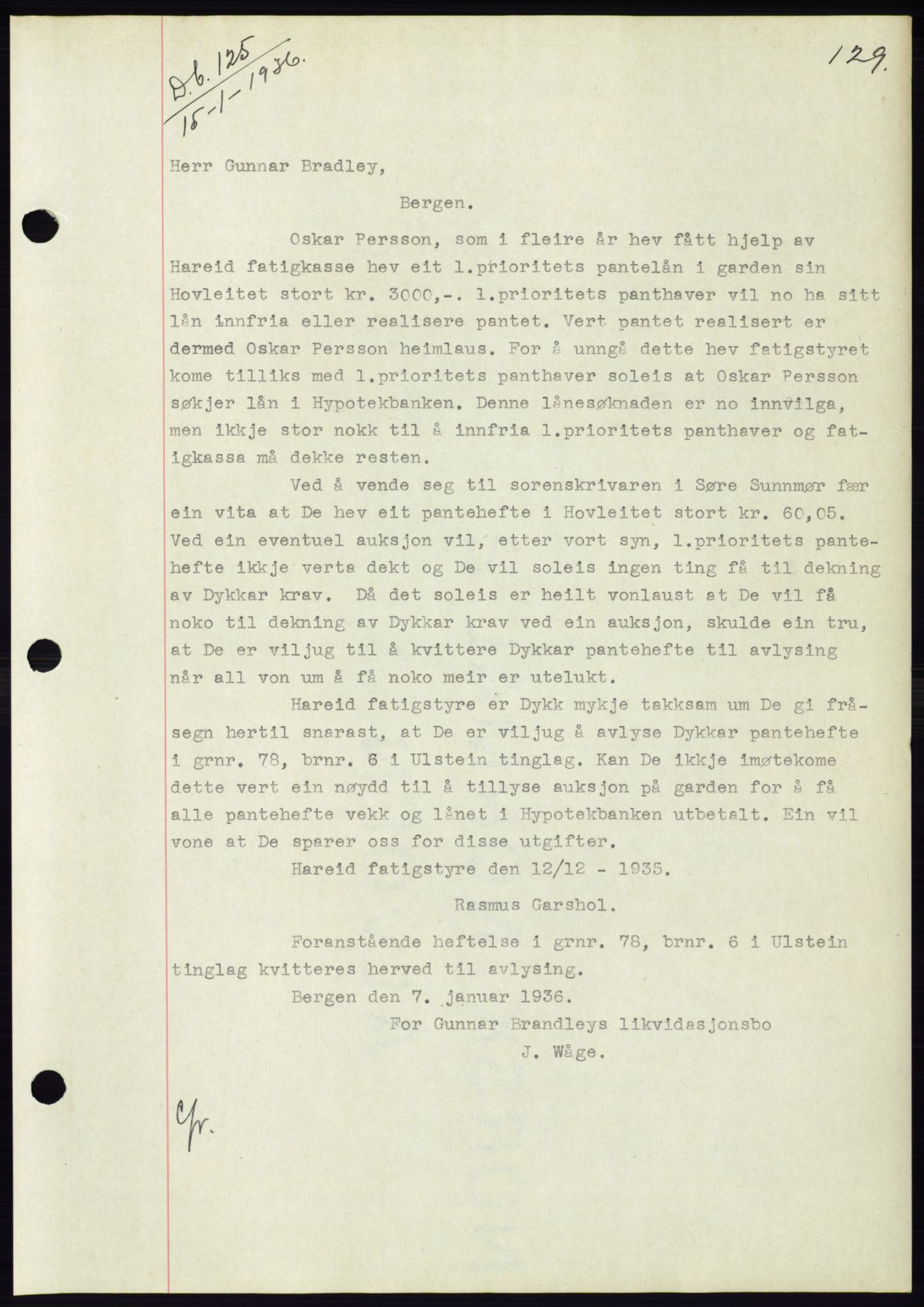 Søre Sunnmøre sorenskriveri, AV/SAT-A-4122/1/2/2C/L0060: Mortgage book no. 54, 1935-1936, Deed date: 15.01.1936