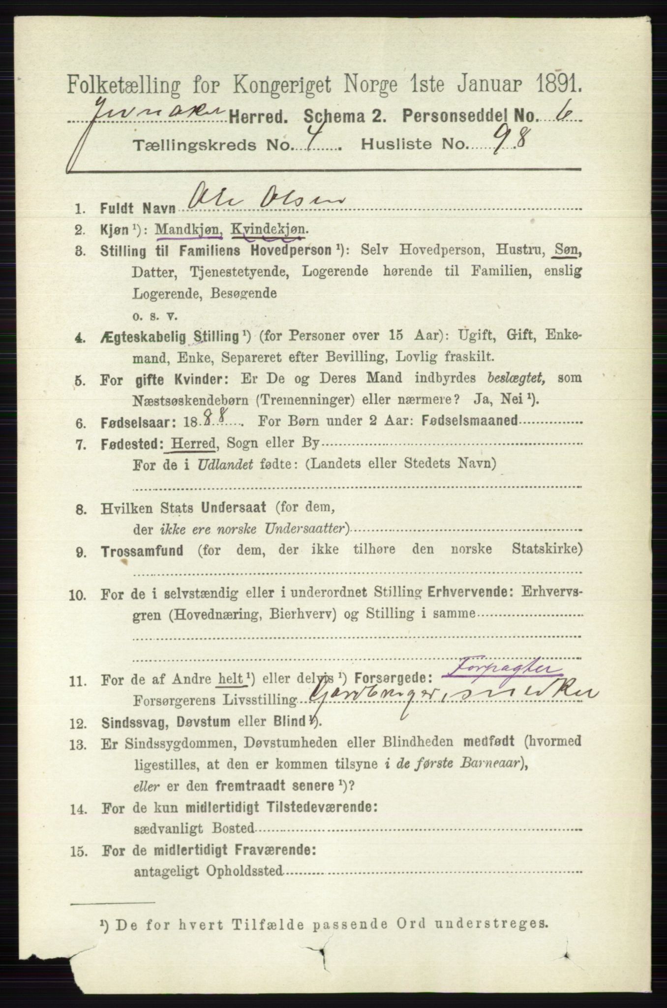 RA, 1891 census for 0532 Jevnaker, 1891, p. 2312