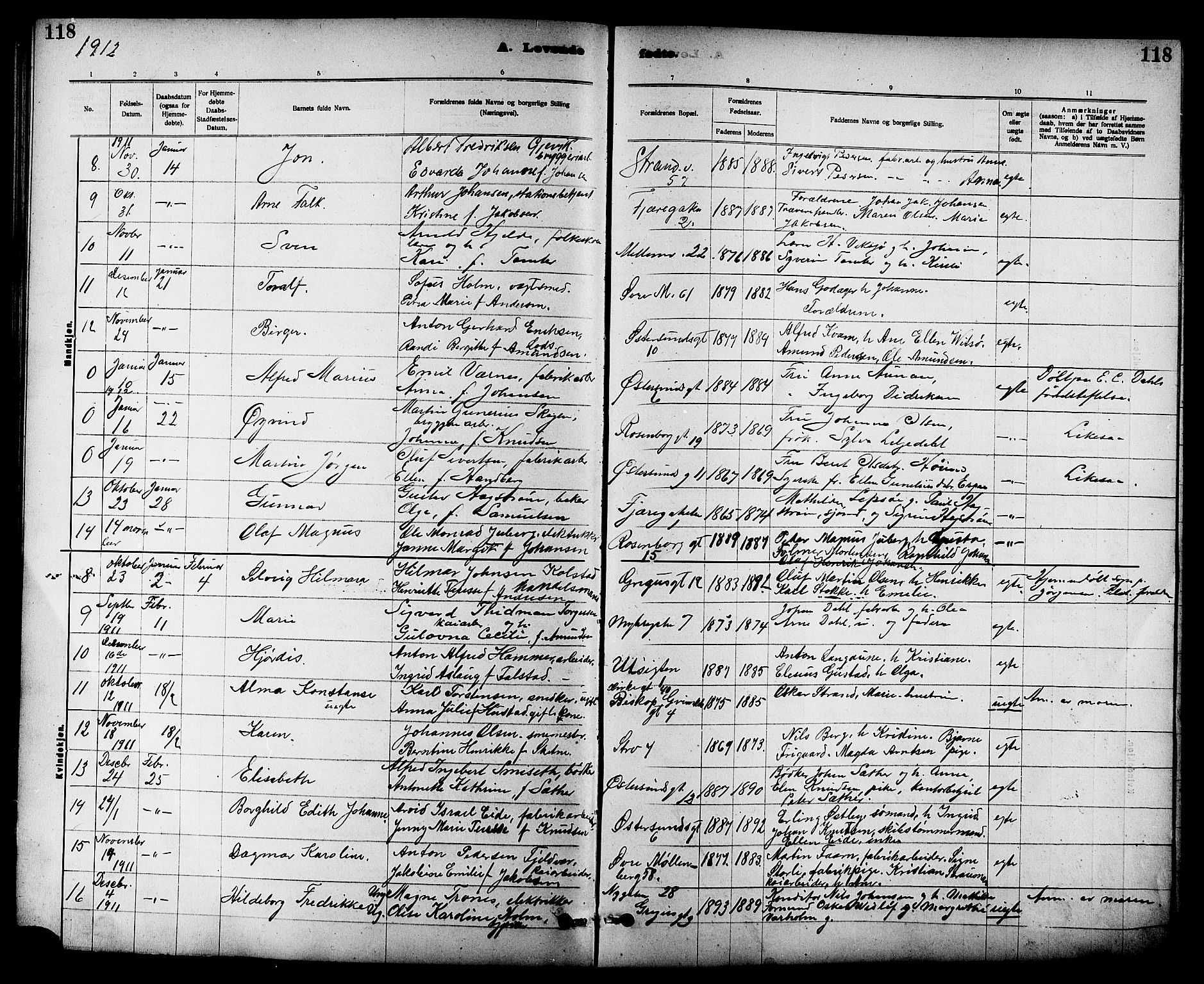 Ministerialprotokoller, klokkerbøker og fødselsregistre - Sør-Trøndelag, SAT/A-1456/605/L0254: Parish register (copy) no. 605C01, 1908-1916, p. 118