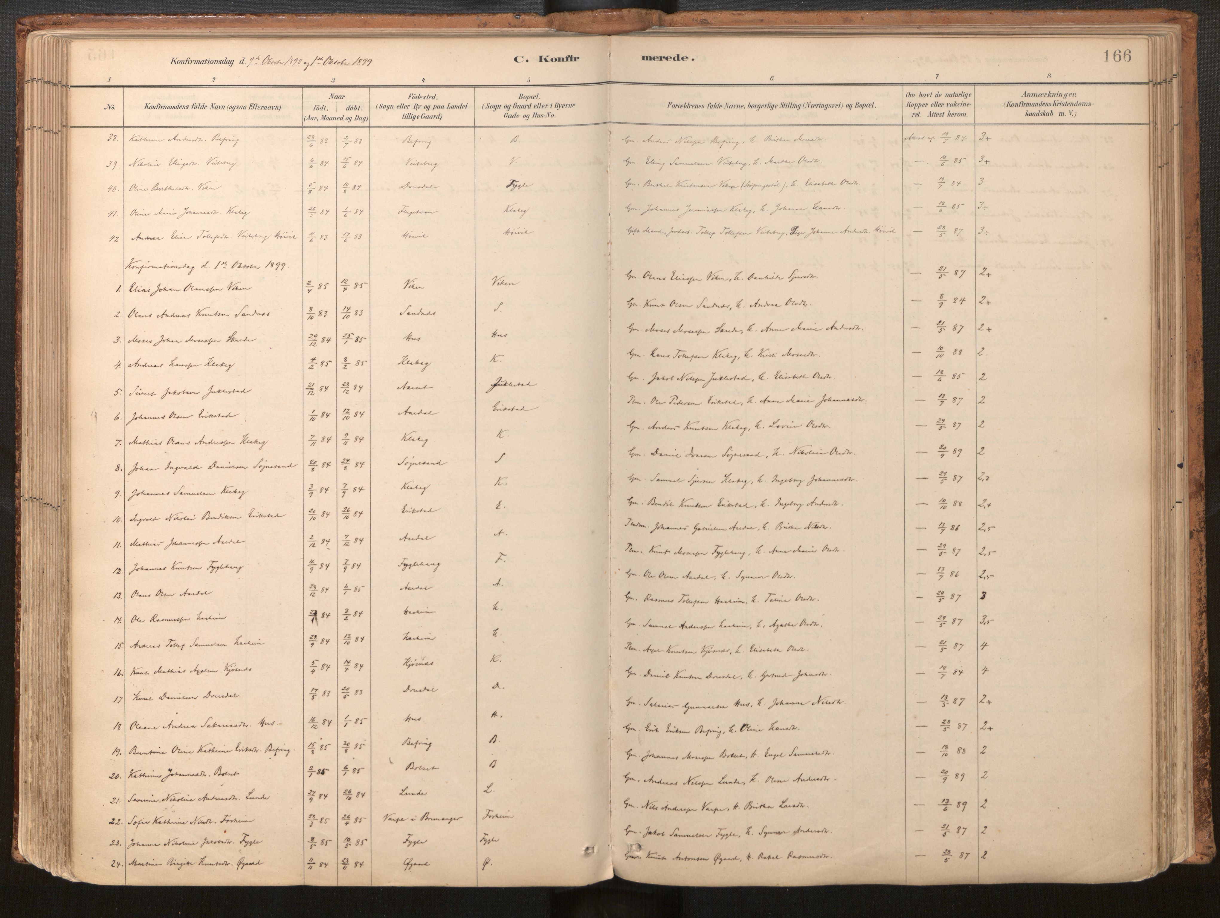 Jølster sokneprestembete, SAB/A-80701/H/Haa/Haac/L0001: Parish register (official) no. C 1, 1882-1928, p. 166