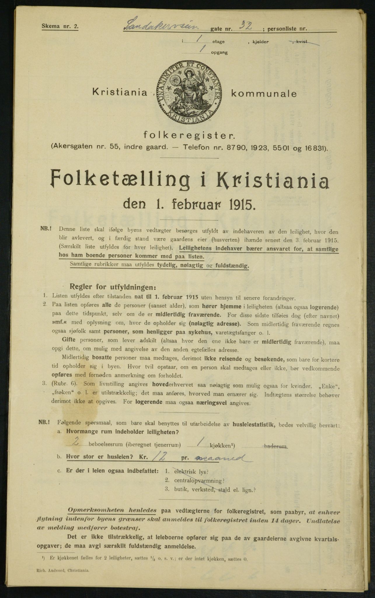 OBA, Municipal Census 1915 for Kristiania, 1915, p. 86664