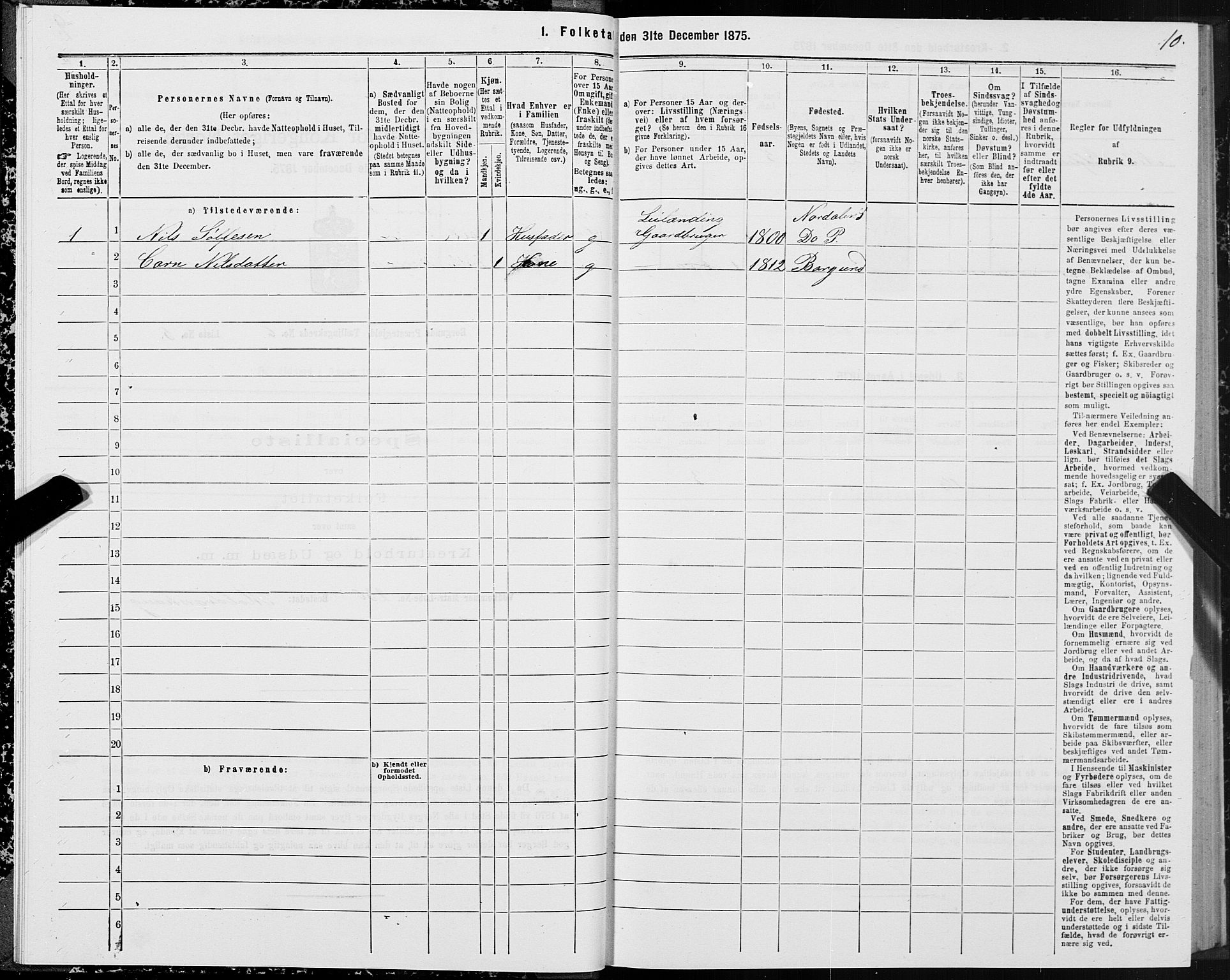 SAT, 1875 census for 1531P Borgund, 1875, p. 4010