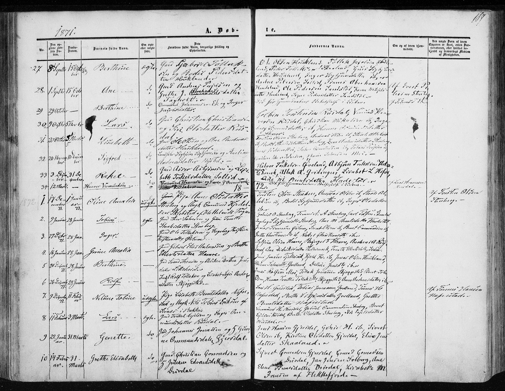 Lund sokneprestkontor, SAST/A-101809/S06/L0009: Parish register (official) no. A 8, 1853-1877, p. 109