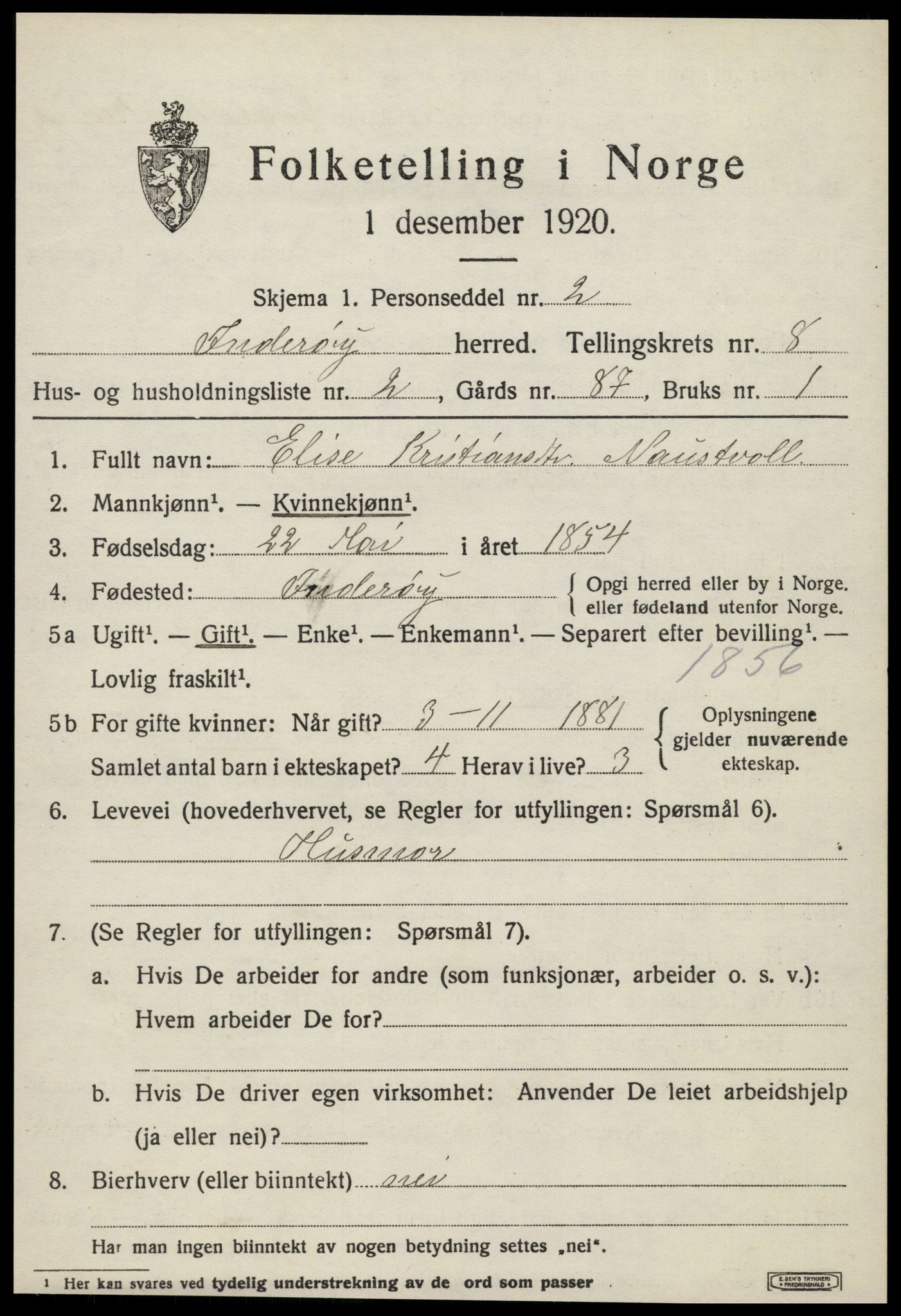 SAT, 1920 census for Inderøy, 1920, p. 5621