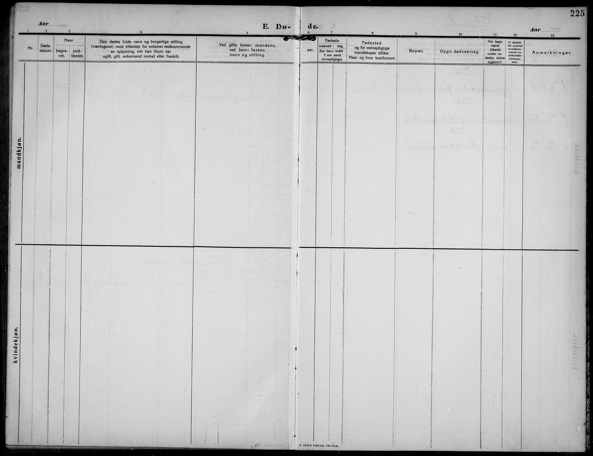 Gloppen sokneprestembete, AV/SAB-A-80101/H/Hab/Habb/L0003: Parish register (copy) no. B 3, 1910-1933, p. 225