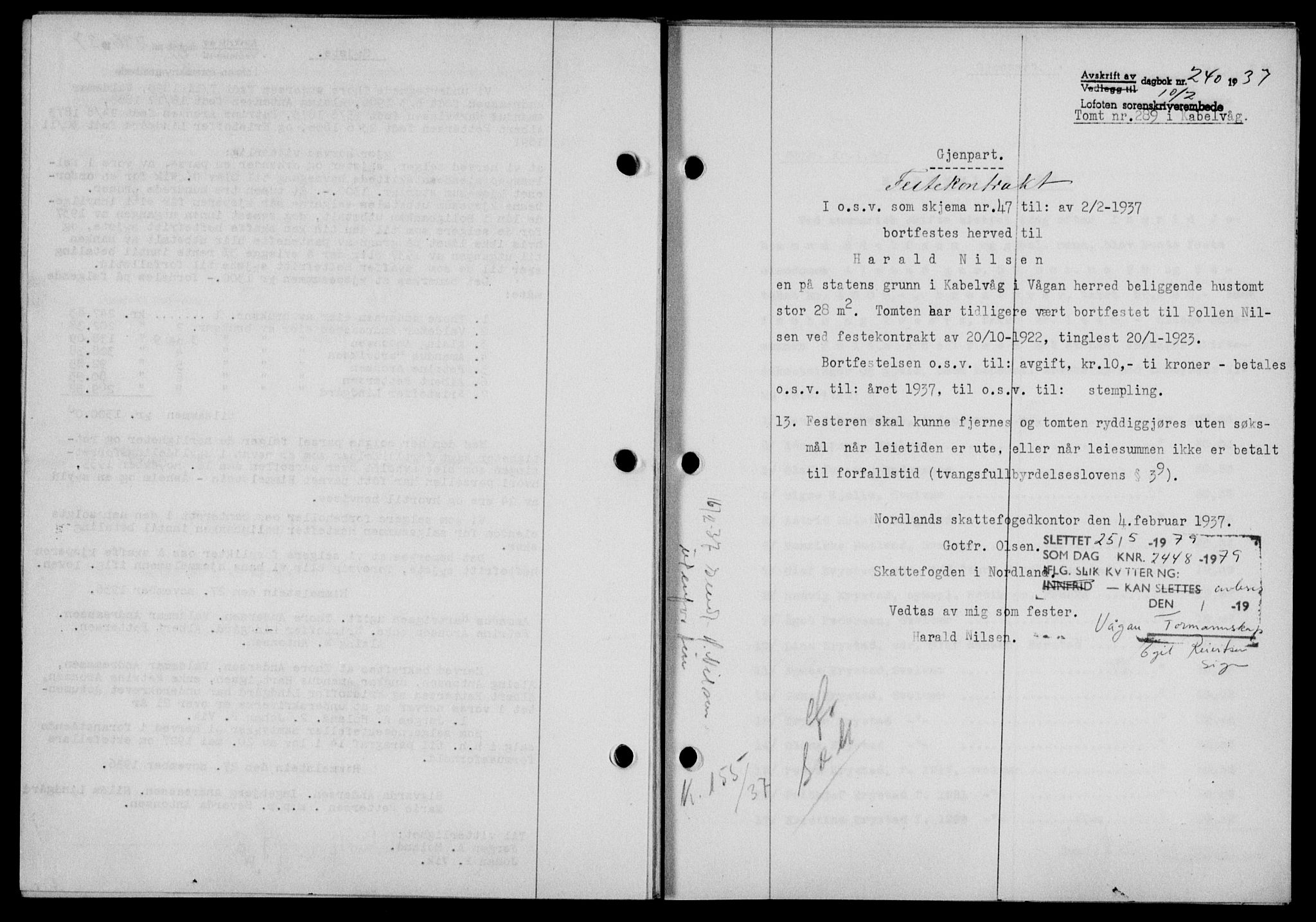 Lofoten sorenskriveri, SAT/A-0017/1/2/2C/L0001a: Mortgage book no. 1a, 1936-1937, Diary no: : 240/1937