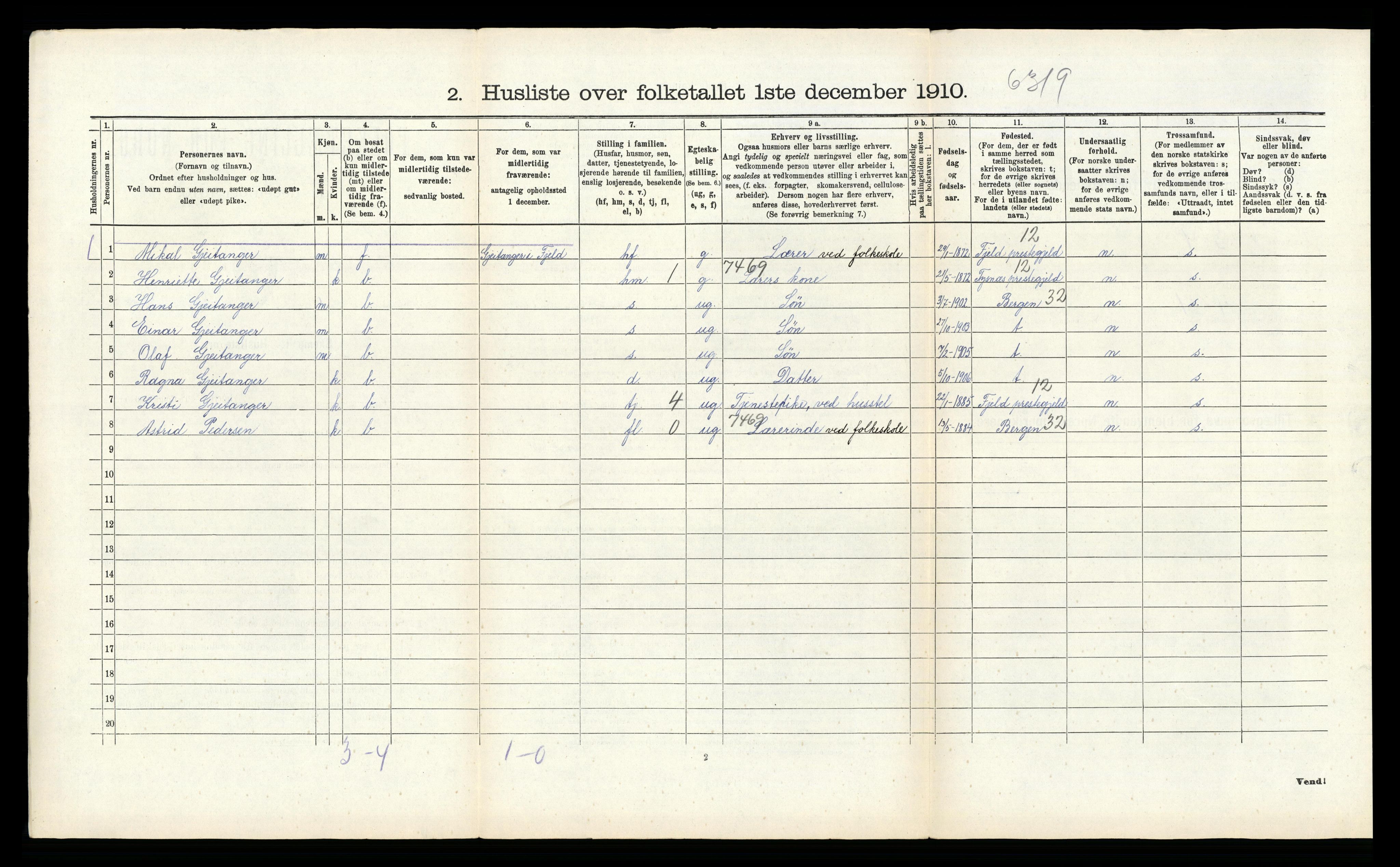 RA, 1910 census for Fana, 1910, p. 234