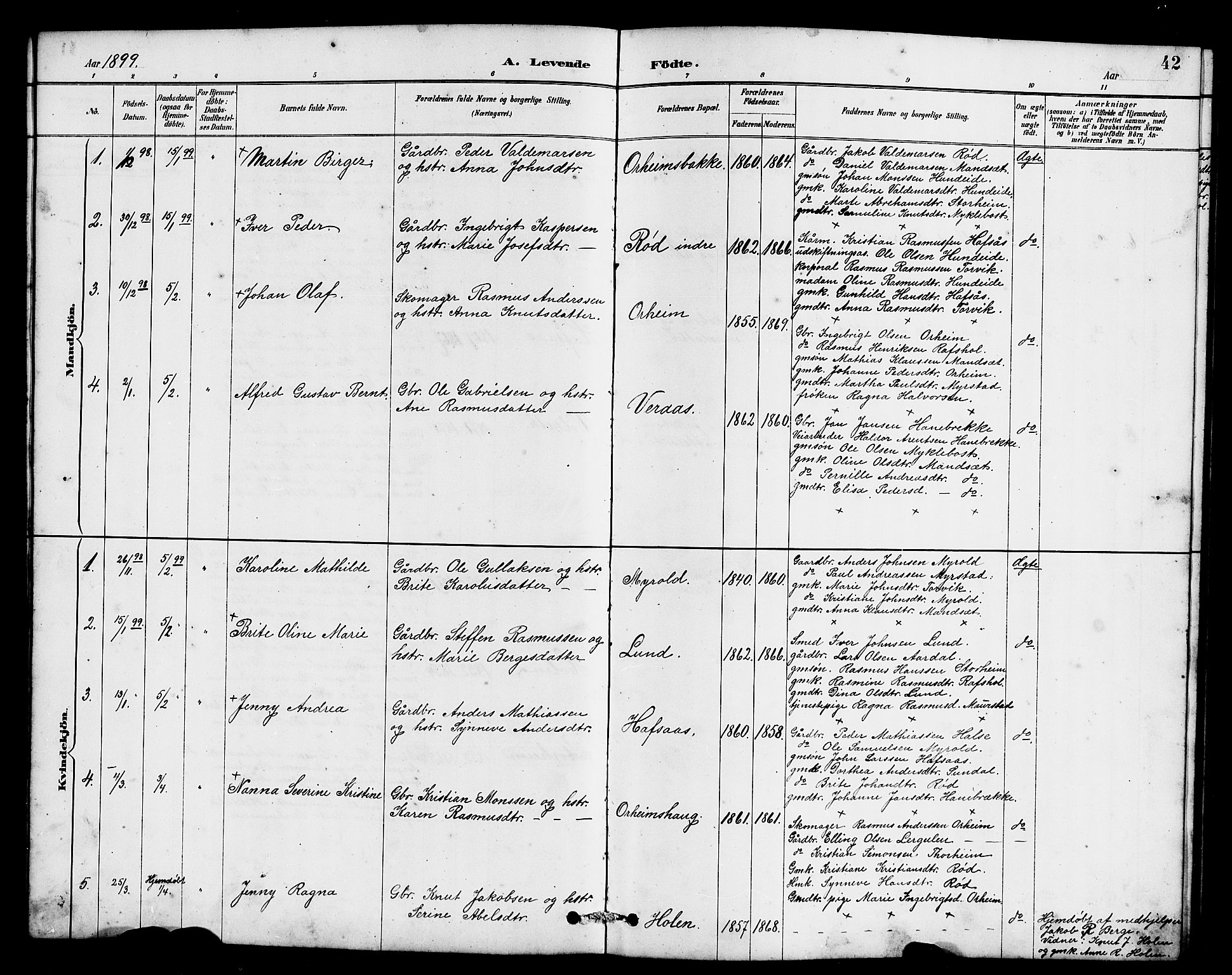 Eid sokneprestembete, SAB/A-82301/H/Hab/Habc/L0002: Parish register (copy) no. C 2, 1887-1906, p. 42