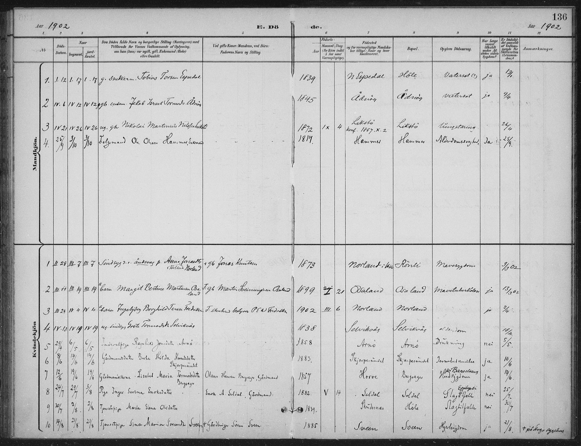 Høgsfjord sokneprestkontor, SAST/A-101624/H/Ha/Haa/L0008: Parish register (official) no. A 8, 1898-1920, p. 136