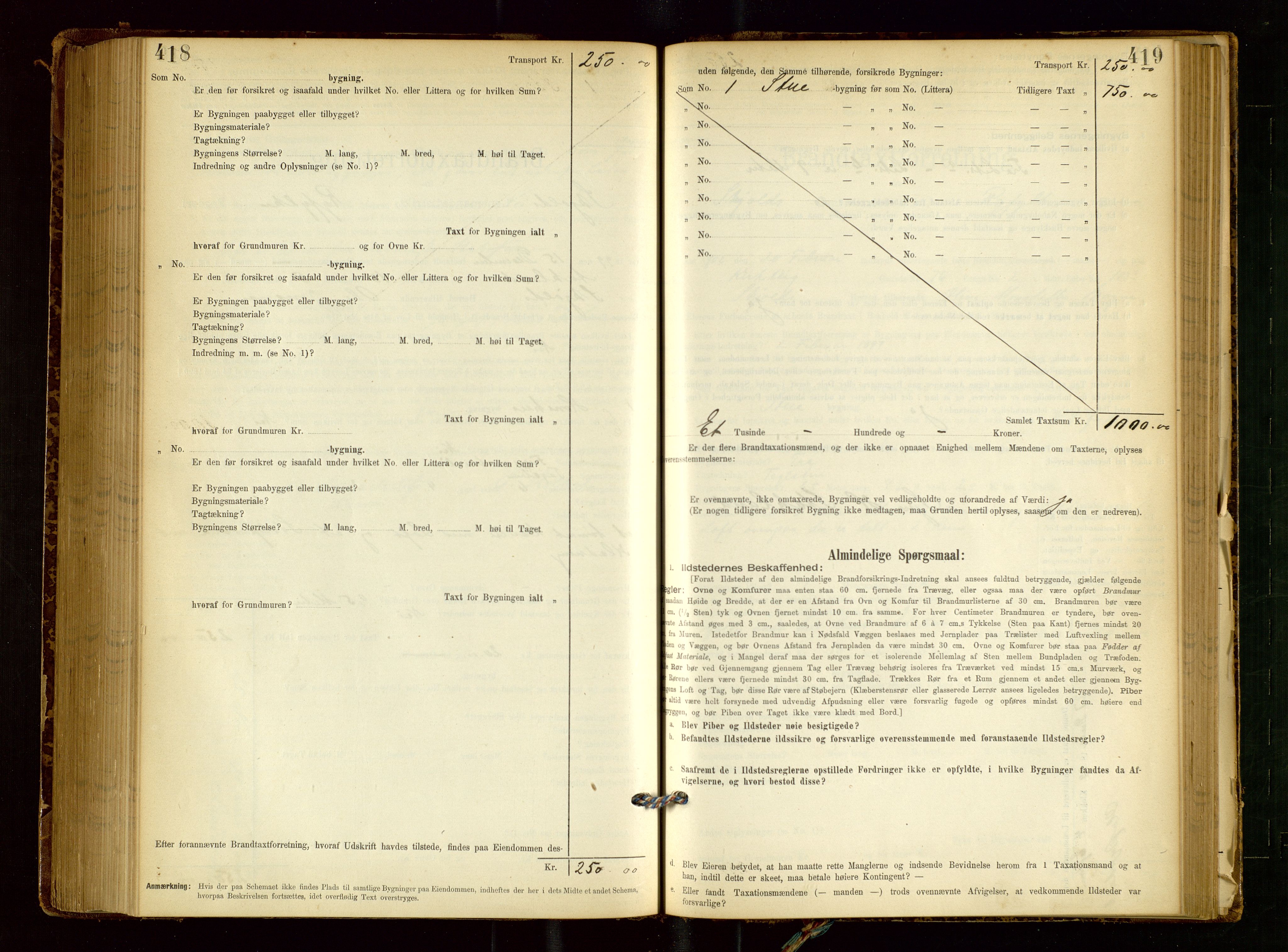Skjold lensmannskontor, SAST/A-100182/Gob/L0001: "Brandtaxationsprotokol for Skjold Lensmandsdistrikt Ryfylke Fogderi", 1894-1939, p. 418-419