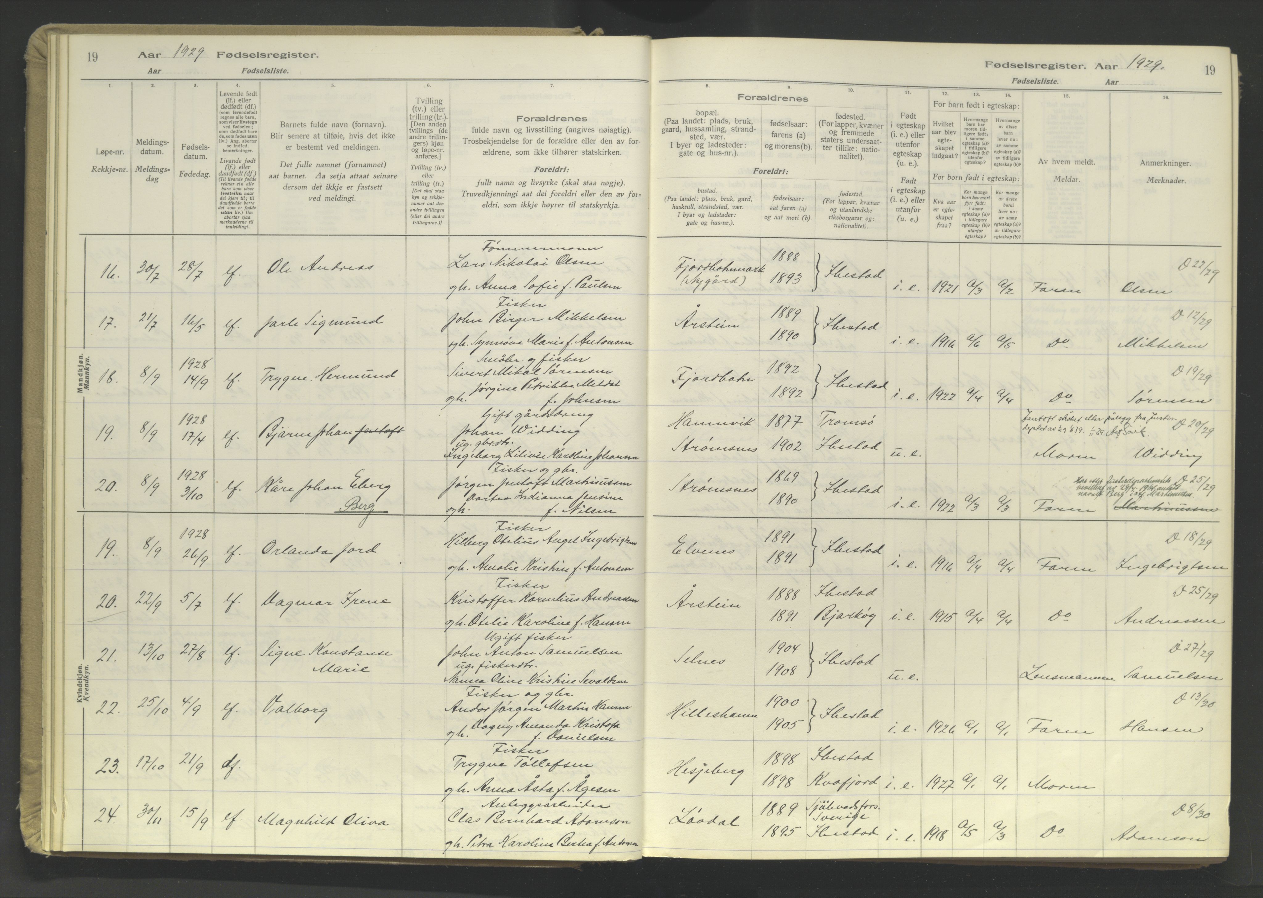 Ibestad sokneprestembete, AV/SATØ-S-0077/I/Ic/L0064: Birth register no. 64, 1926-1961, p. 19