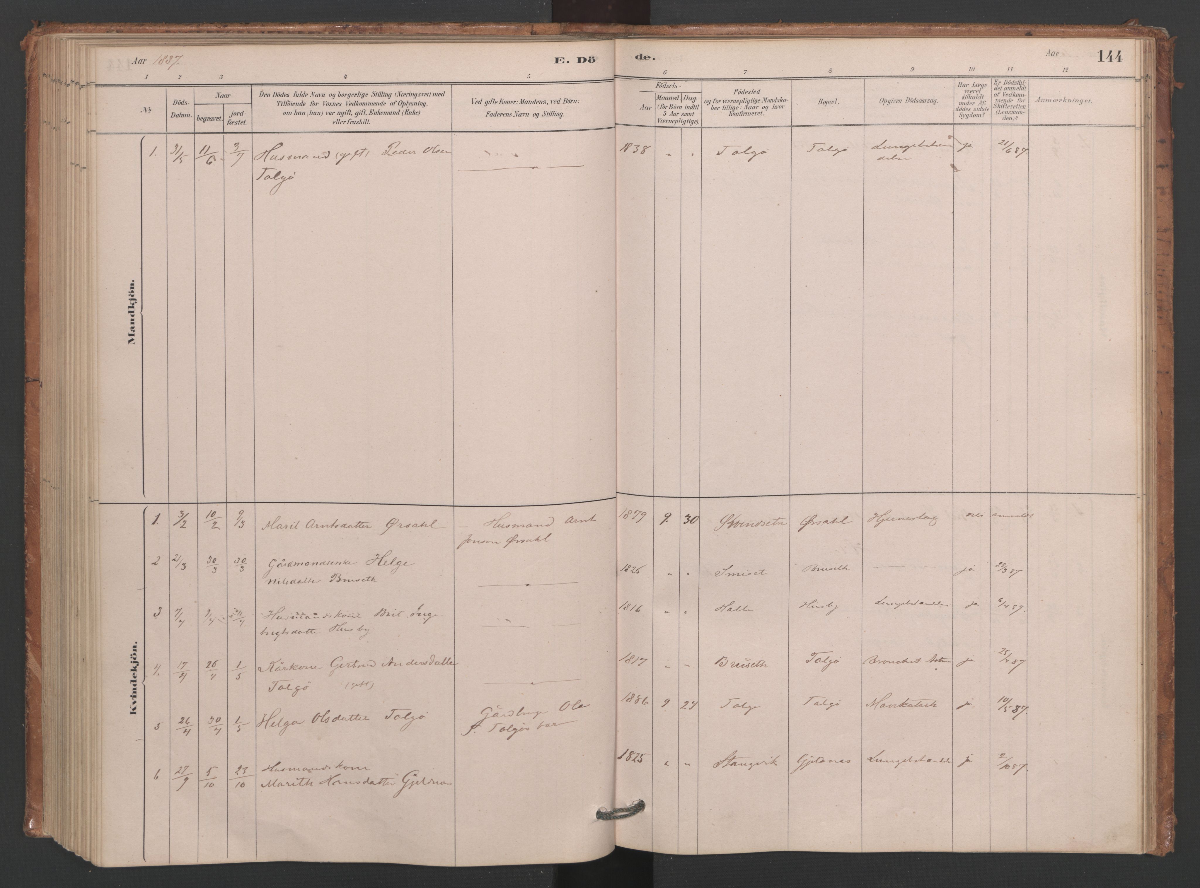 Ministerialprotokoller, klokkerbøker og fødselsregistre - Møre og Romsdal, SAT/A-1454/593/L1034: Parish register (official) no. 593A01, 1879-1911, p. 144