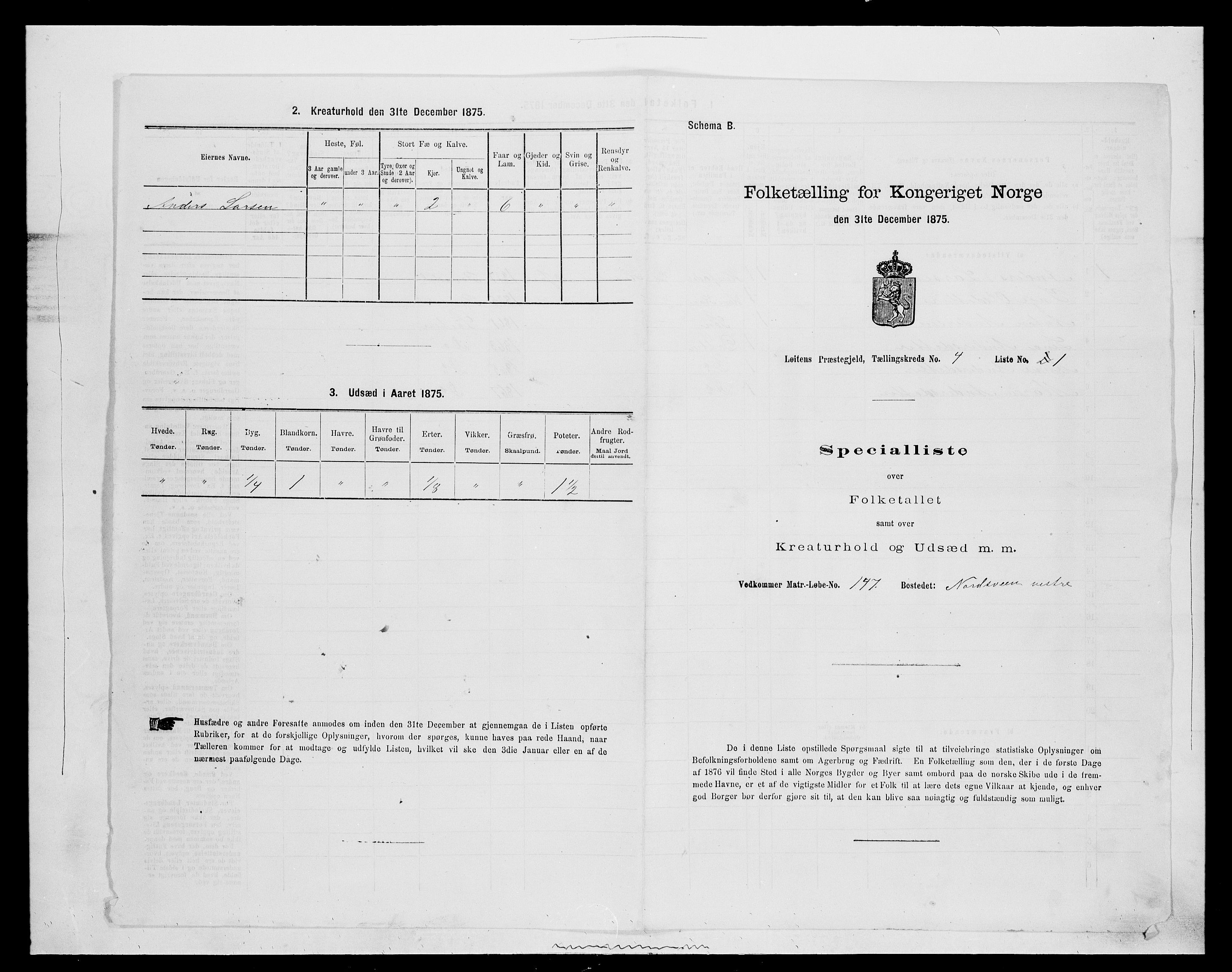 SAH, 1875 census for 0415P Løten, 1875, p. 833