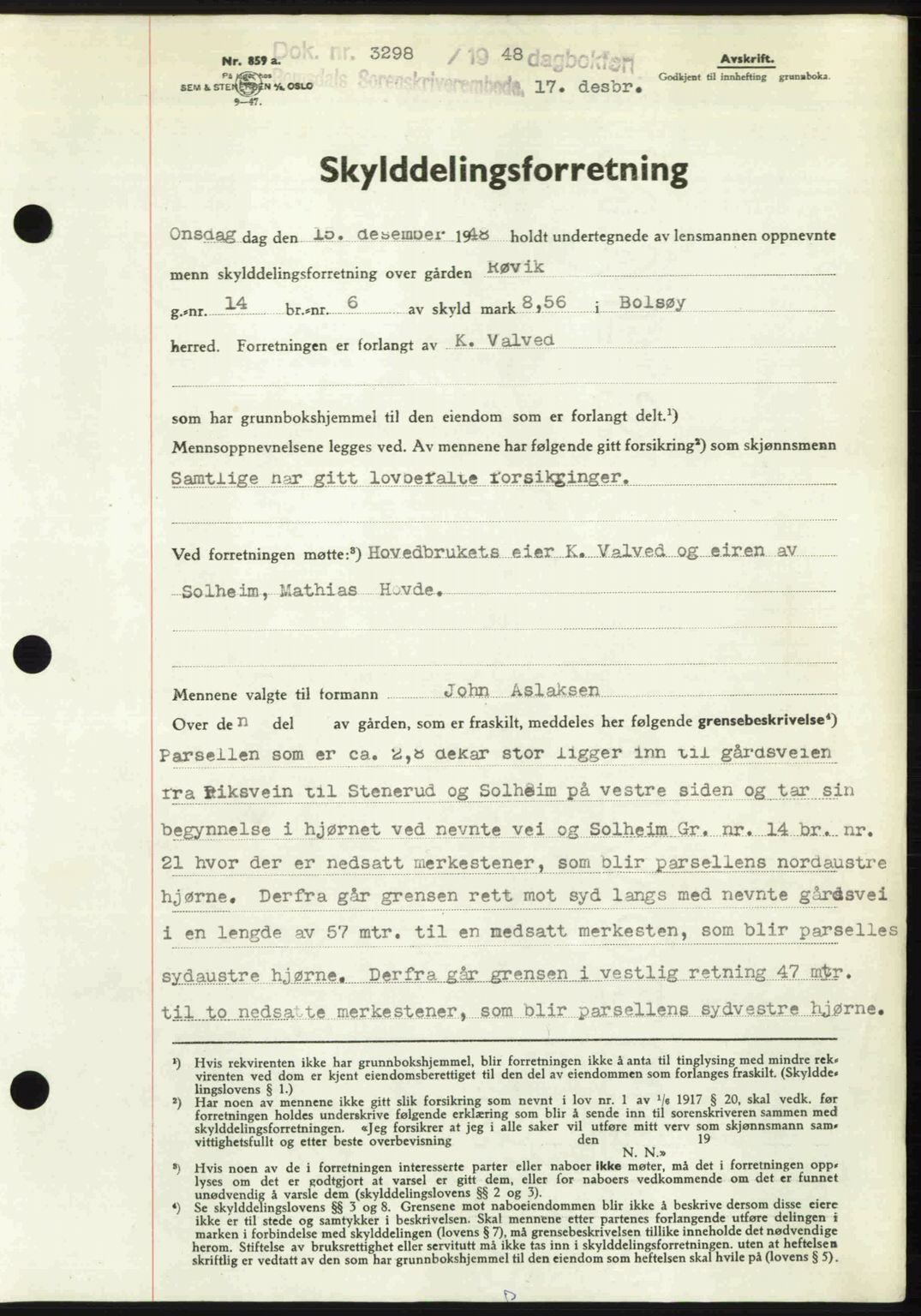 Romsdal sorenskriveri, AV/SAT-A-4149/1/2/2C: Mortgage book no. A28, 1948-1949, Diary no: : 3298/1948