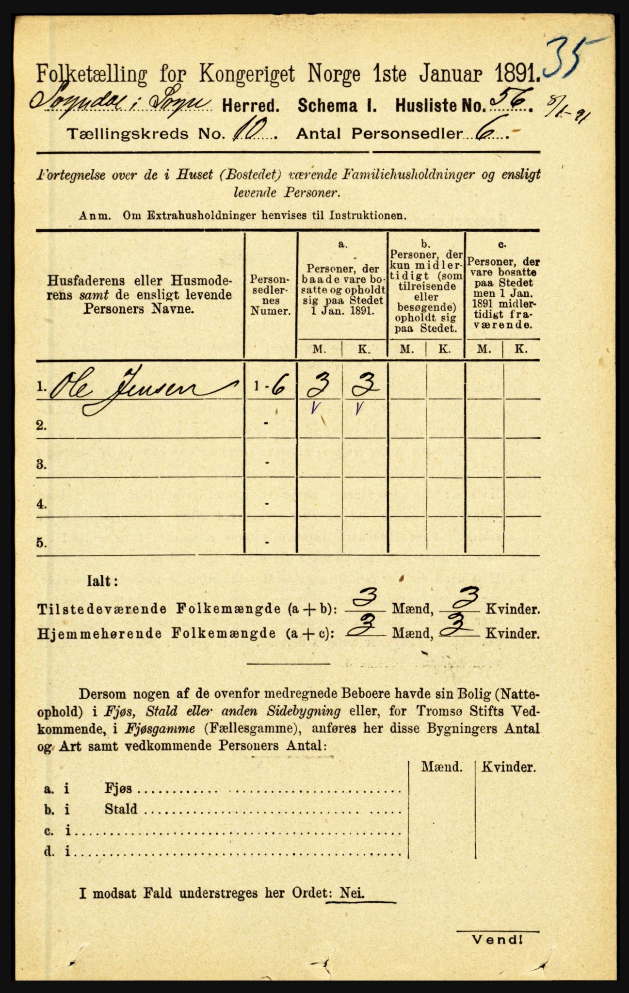 RA, 1891 census for 1420 Sogndal, 1891, p. 3949