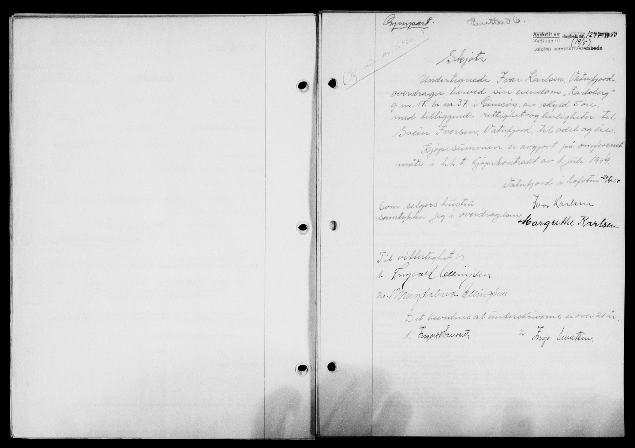 Lofoten sorenskriveri, SAT/A-0017/1/2/2C/L0023a: Mortgage book no. 23a, 1950-1950, Diary no: : 1277/1950