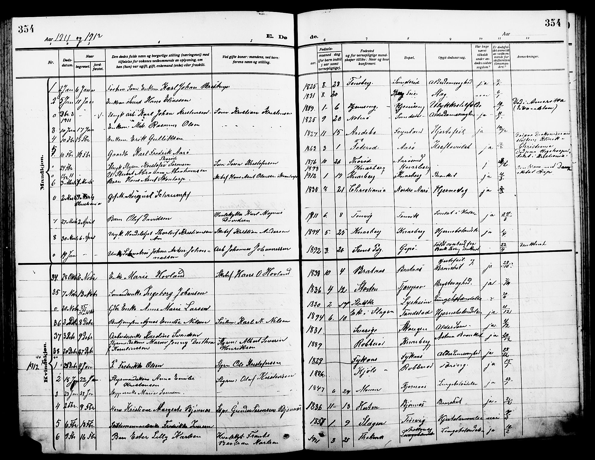 Nøtterøy kirkebøker, AV/SAKO-A-354/G/Ga/L0005: Parish register (copy) no. I 5, 1910-1924, p. 354