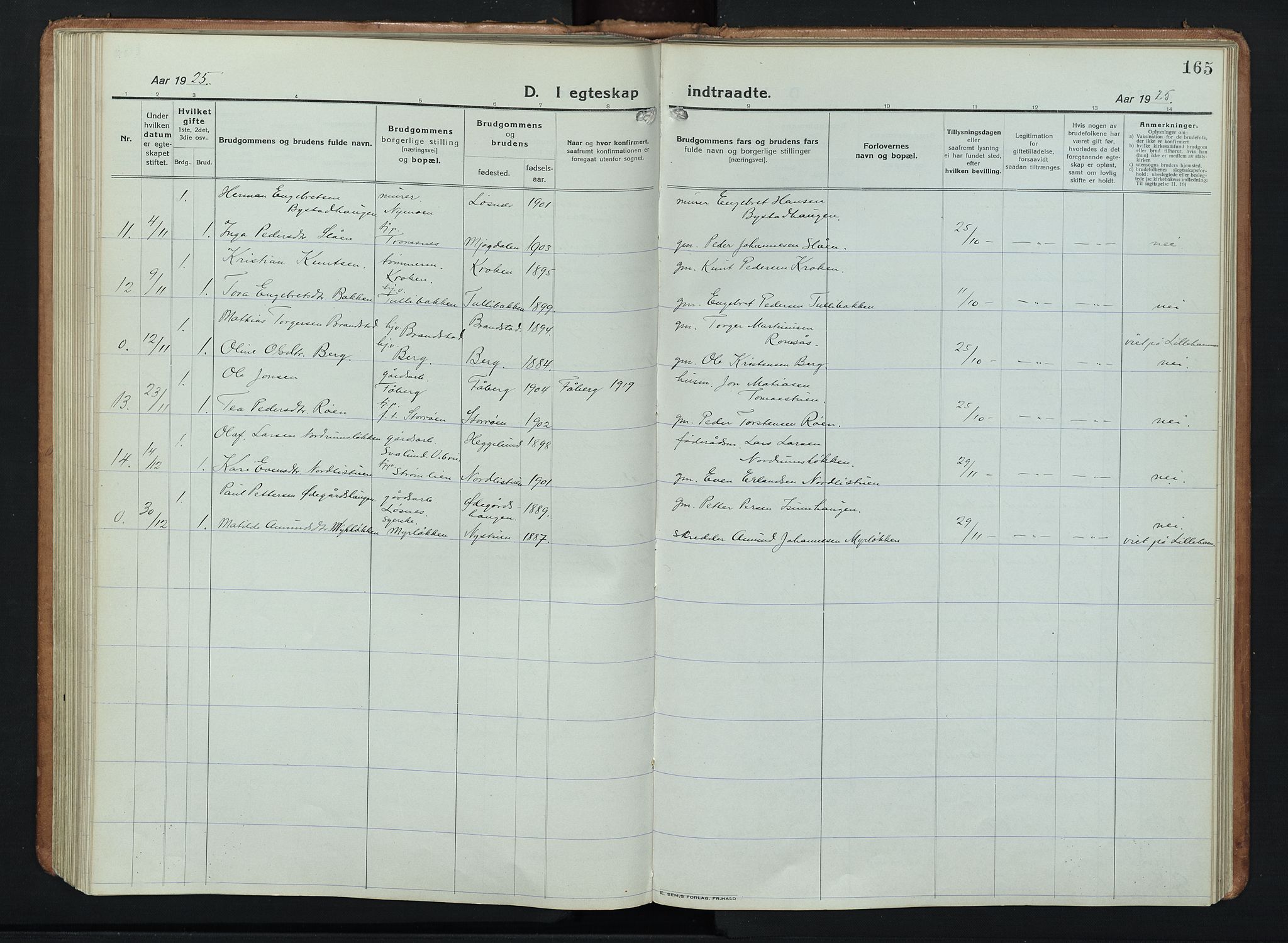 Ringebu prestekontor, SAH/PREST-082/H/Ha/Hab/L0011: Parish register (copy) no. 11, 1921-1943, p. 165