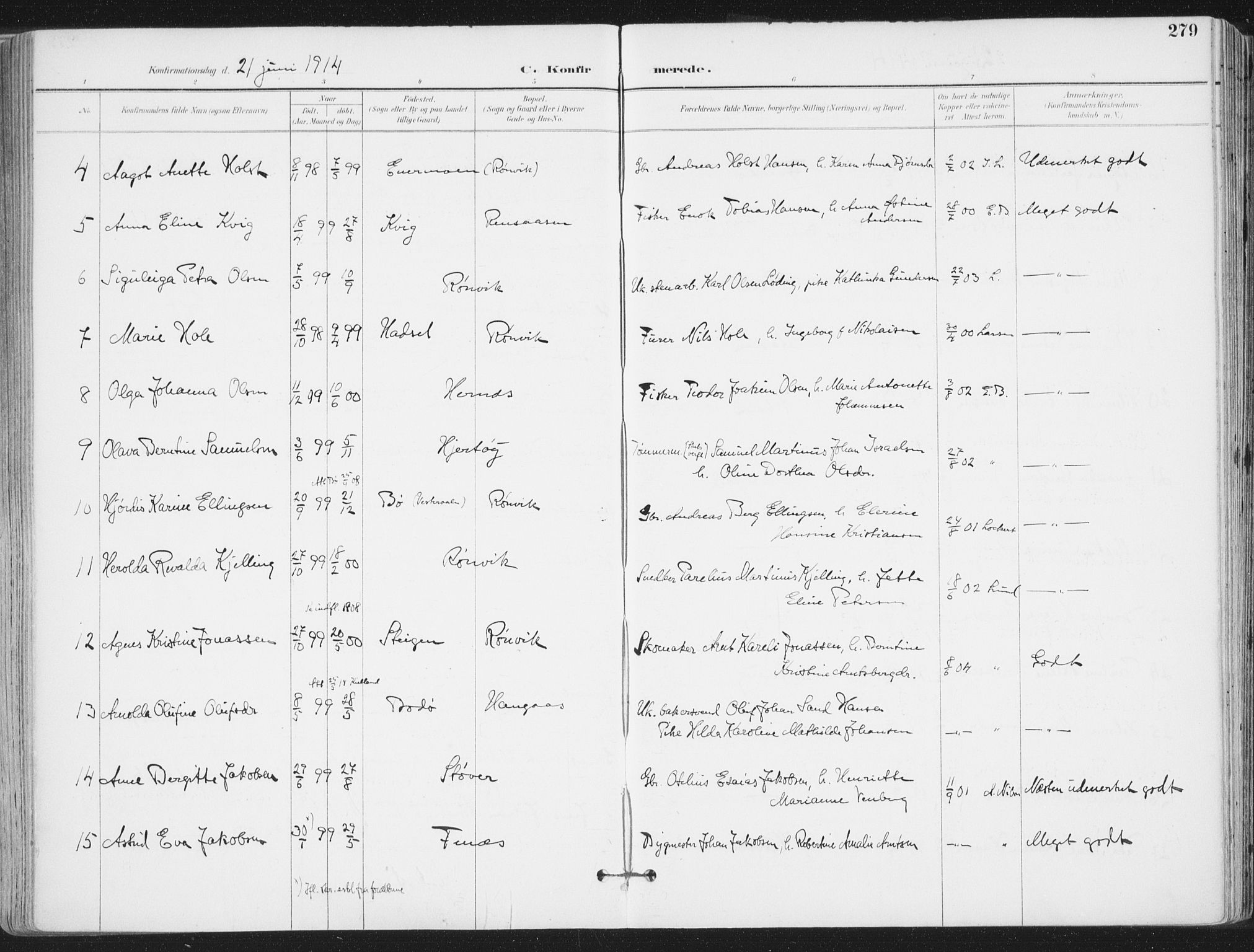 Ministerialprotokoller, klokkerbøker og fødselsregistre - Nordland, SAT/A-1459/802/L0055: Parish register (official) no. 802A02, 1894-1915, p. 279