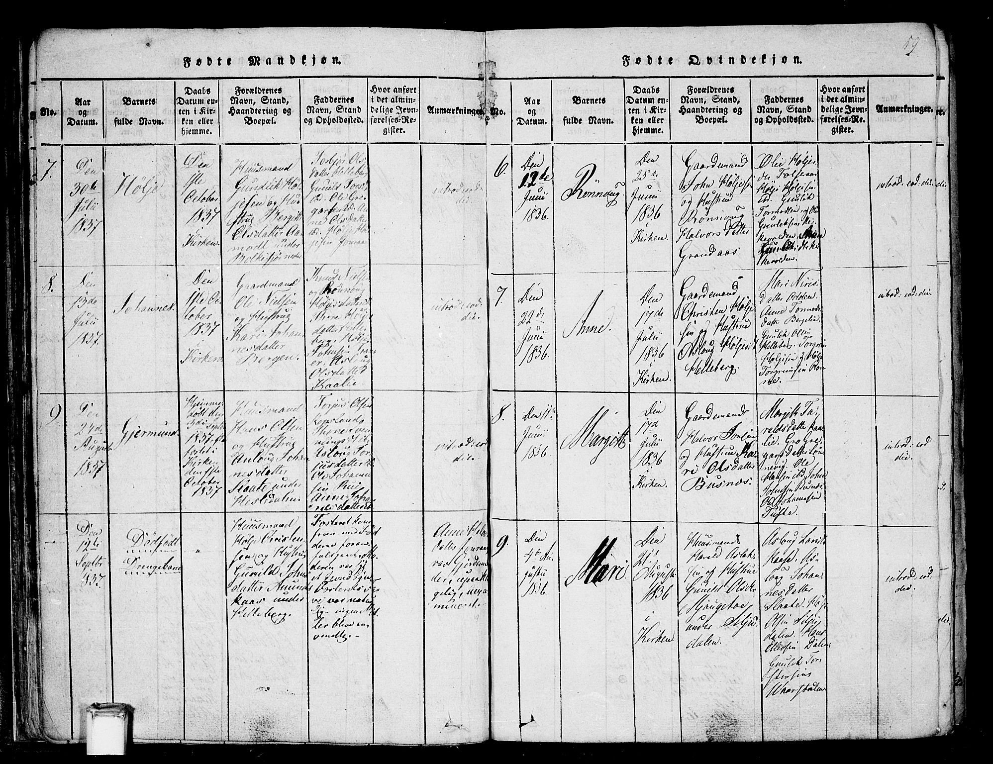 Gransherad kirkebøker, SAKO/A-267/F/Fa/L0001: Parish register (official) no. I 1, 1815-1843, p. 59