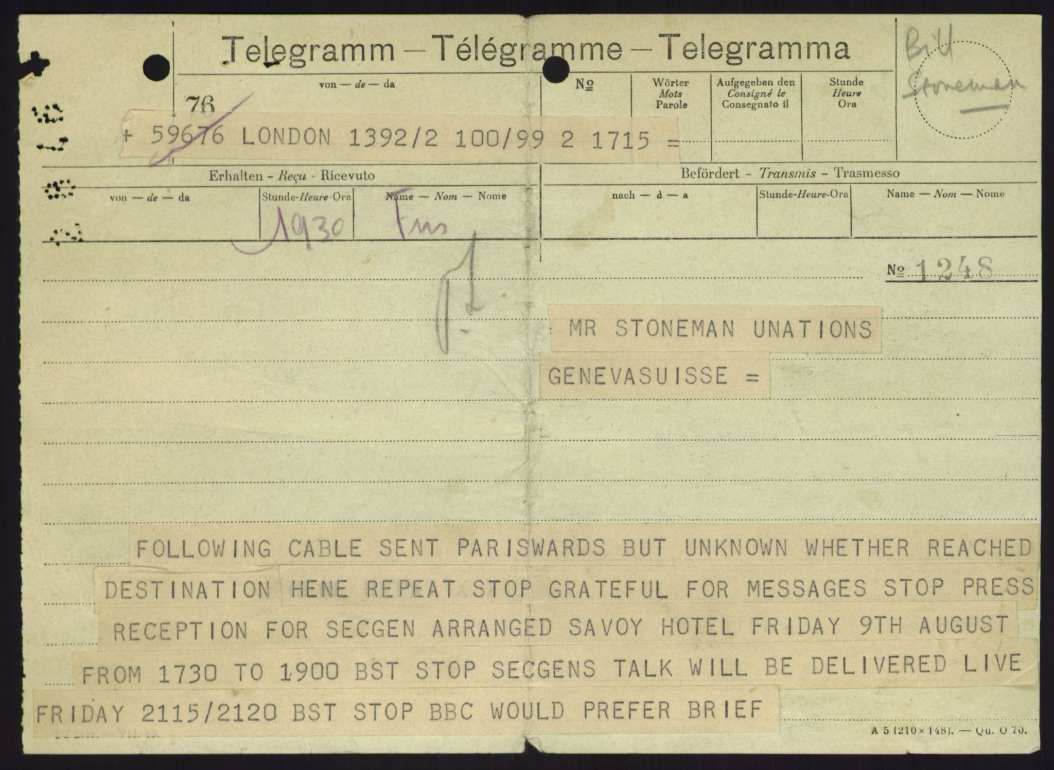 Lie, Trygve, AV/RA-PA-1407/D/L0013: Generalsekretærens papirer., 1946-1950, p. 823