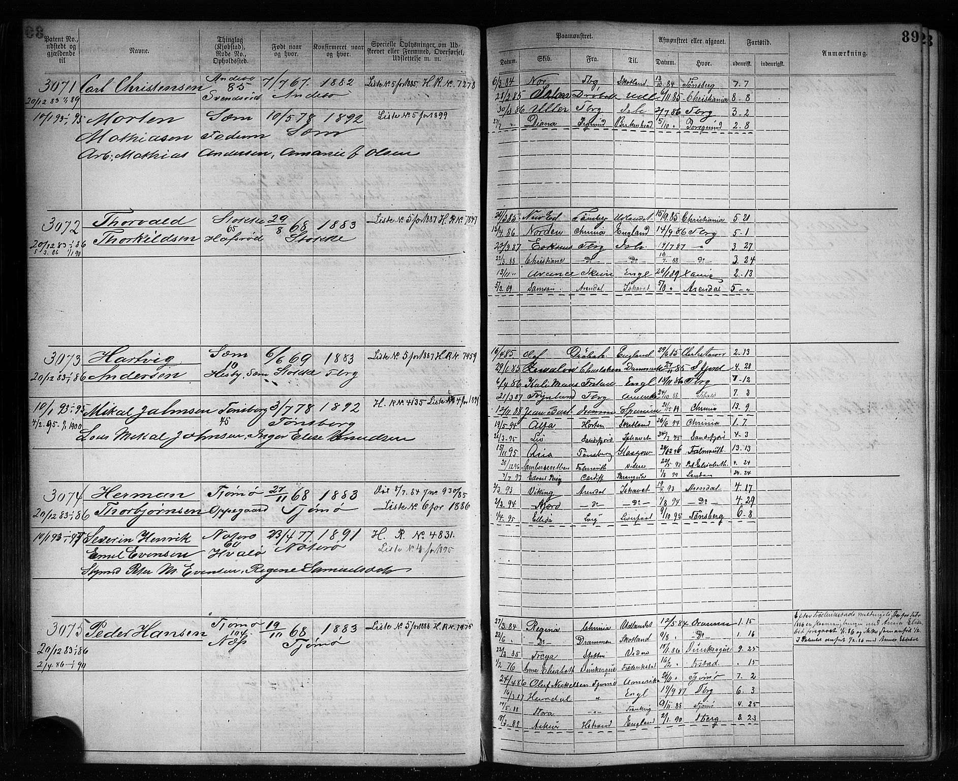 Tønsberg innrulleringskontor, AV/SAKO-A-786/F/Fb/L0007: Annotasjonsrulle Patent nr. 2636-5150, 1881-1892, p. 90