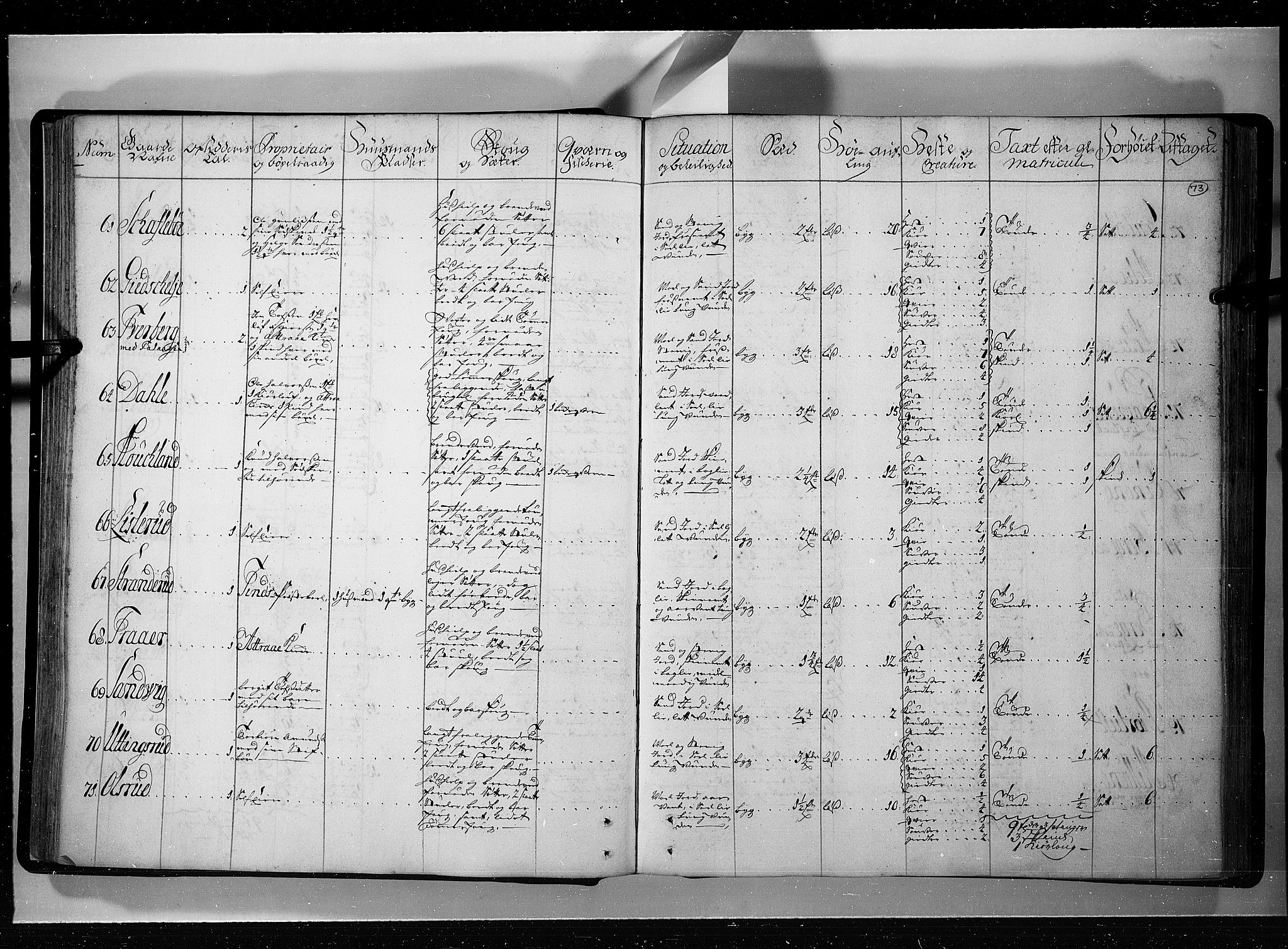 Rentekammeret inntil 1814, Realistisk ordnet avdeling, AV/RA-EA-4070/N/Nb/Nbf/L0121: Øvre og Nedre Telemark eksaminasjonsprotokoll, 1723, p. 72b-73a