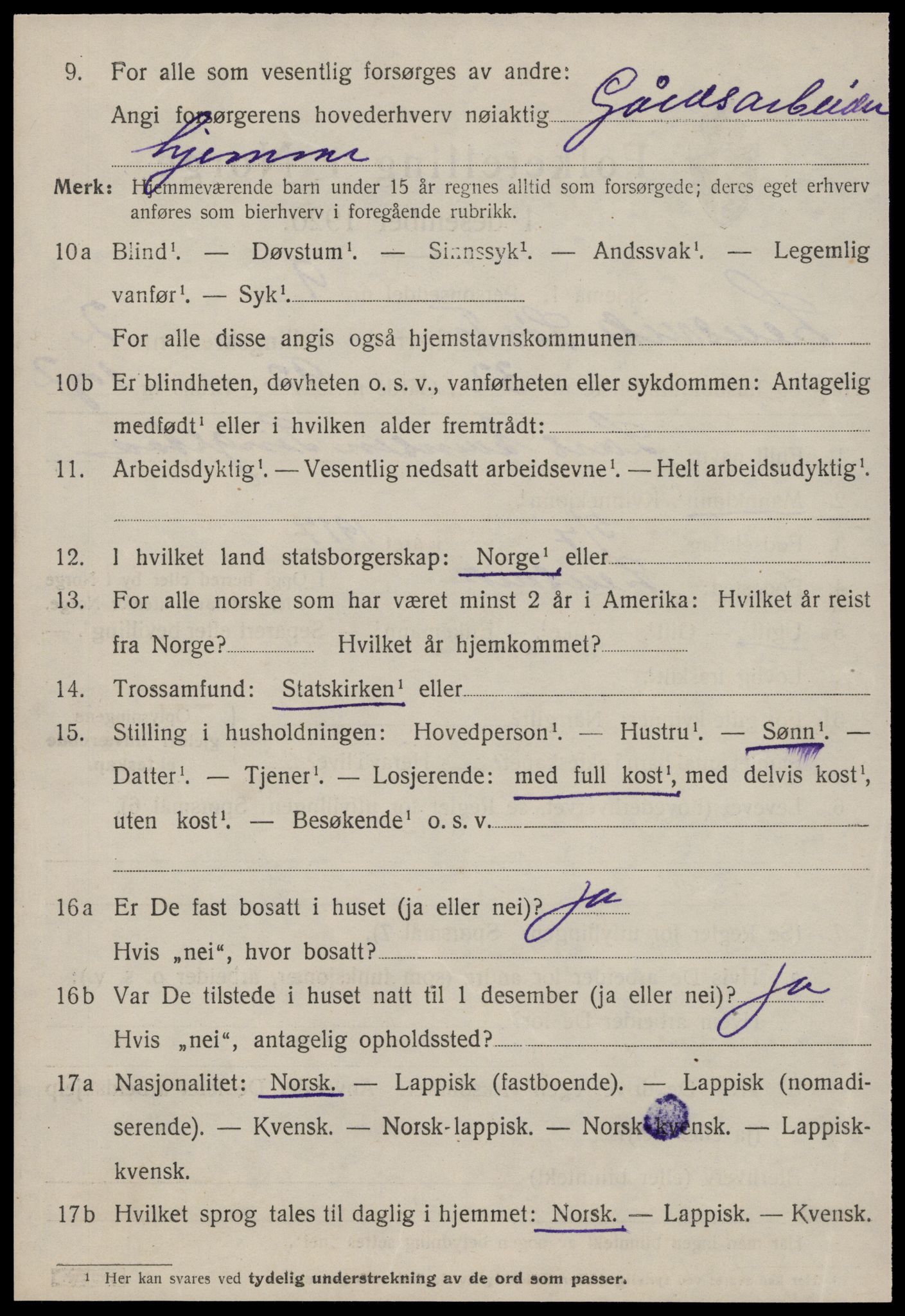 SAT, 1920 census for Lensvik, 1920, p. 1707
