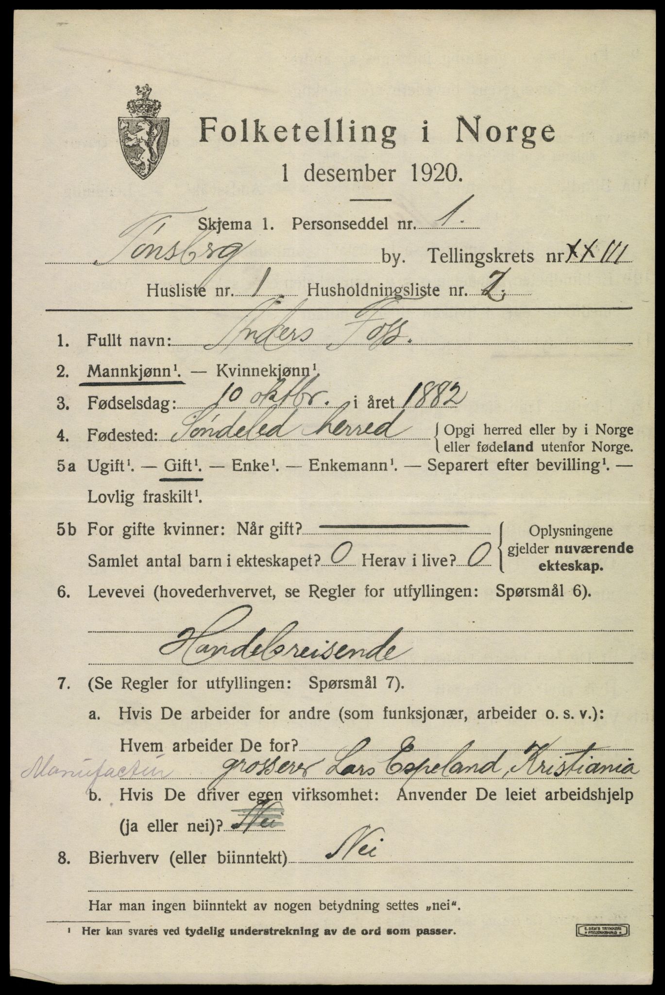 SAKO, 1920 census for Tønsberg, 1920, p. 32323