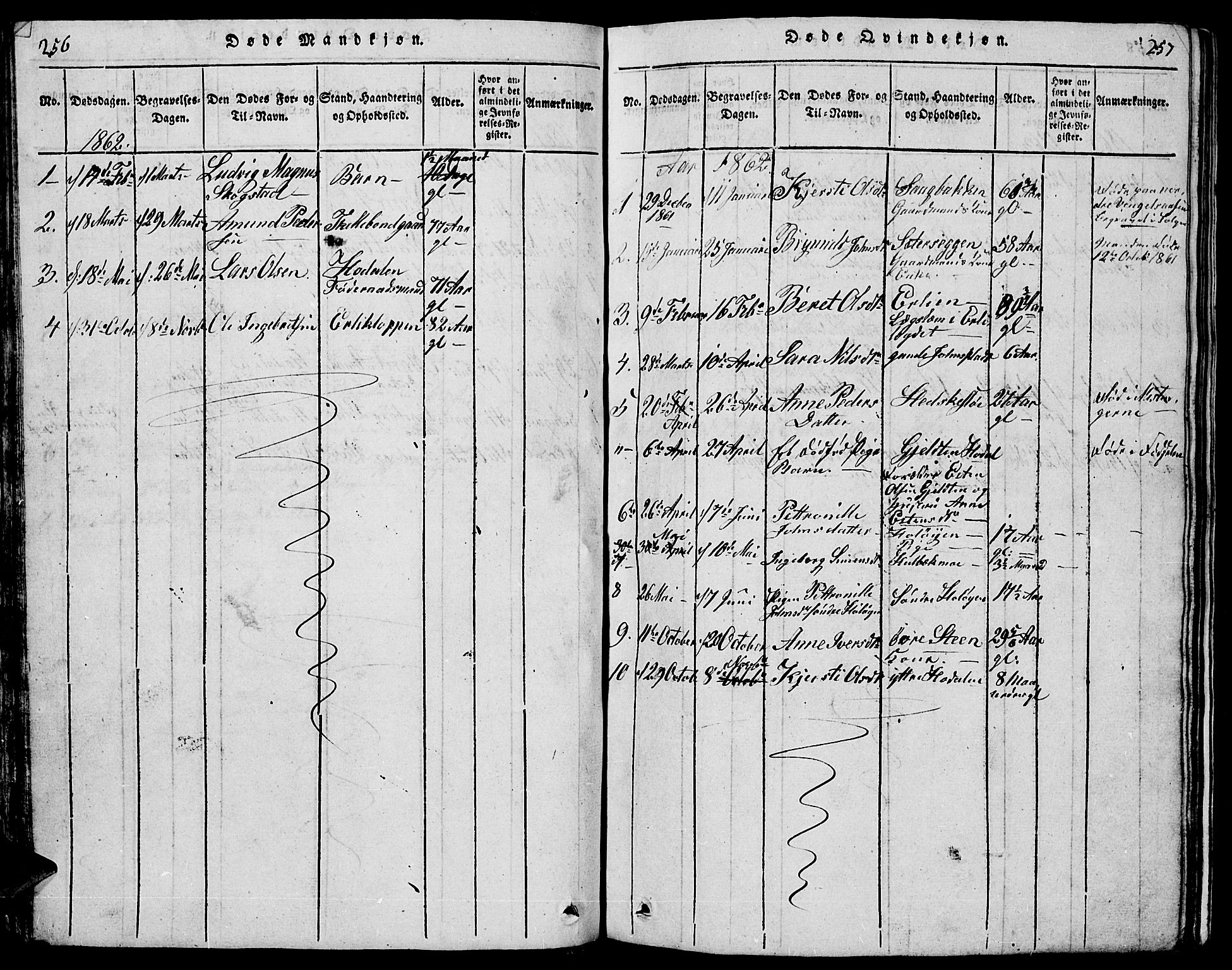 Tolga prestekontor, AV/SAH-PREST-062/L/L0001: Parish register (copy) no. 1, 1814-1877, p. 256-257