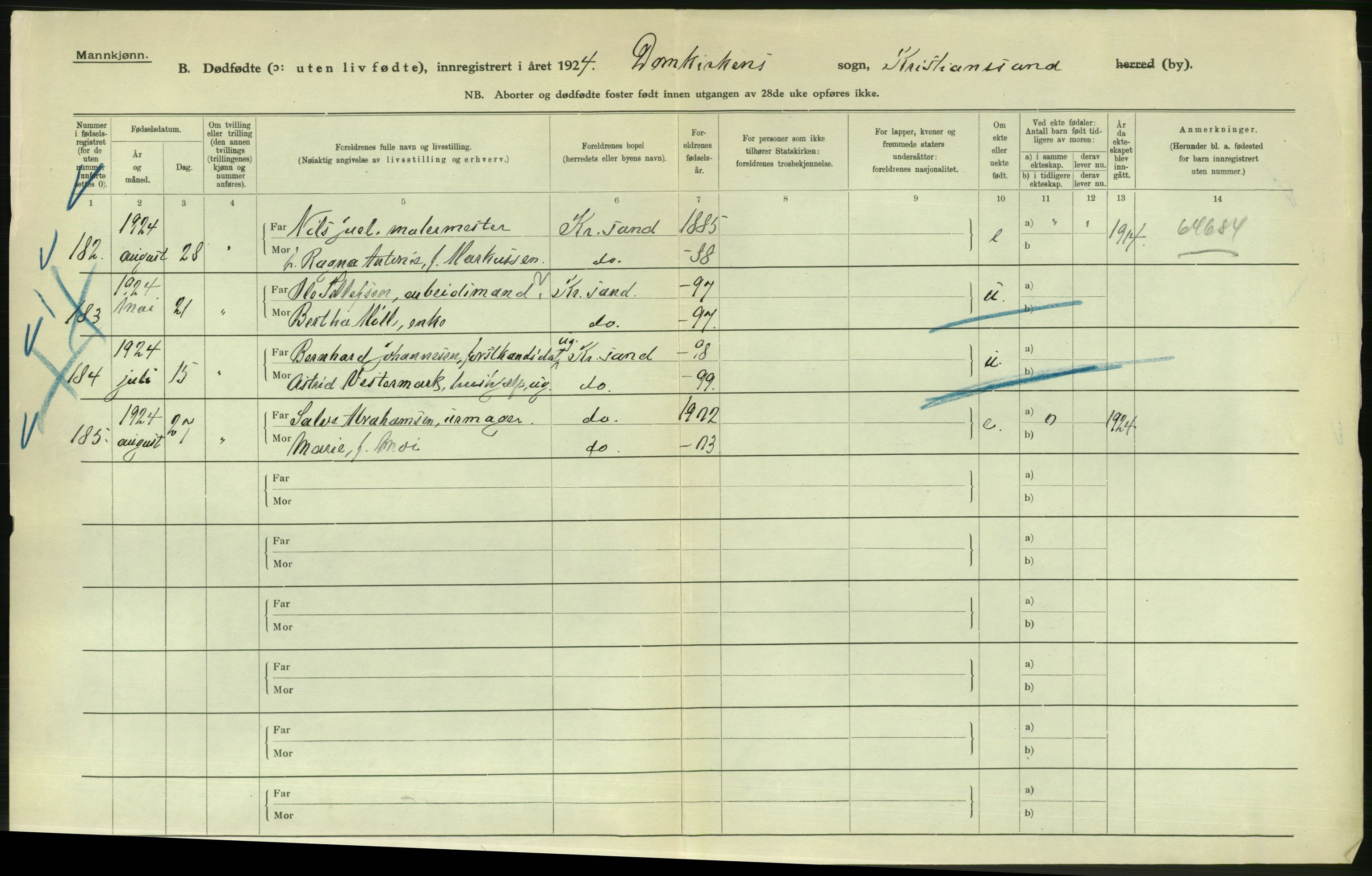 Statistisk sentralbyrå, Sosiodemografiske emner, Befolkning, AV/RA-S-2228/D/Df/Dfc/Dfcd/L0021: Vest-Agder fylke: Levendefødte menn og kvinner, gifte, døde, dødfødte. Bygder og byer., 1924, p. 790