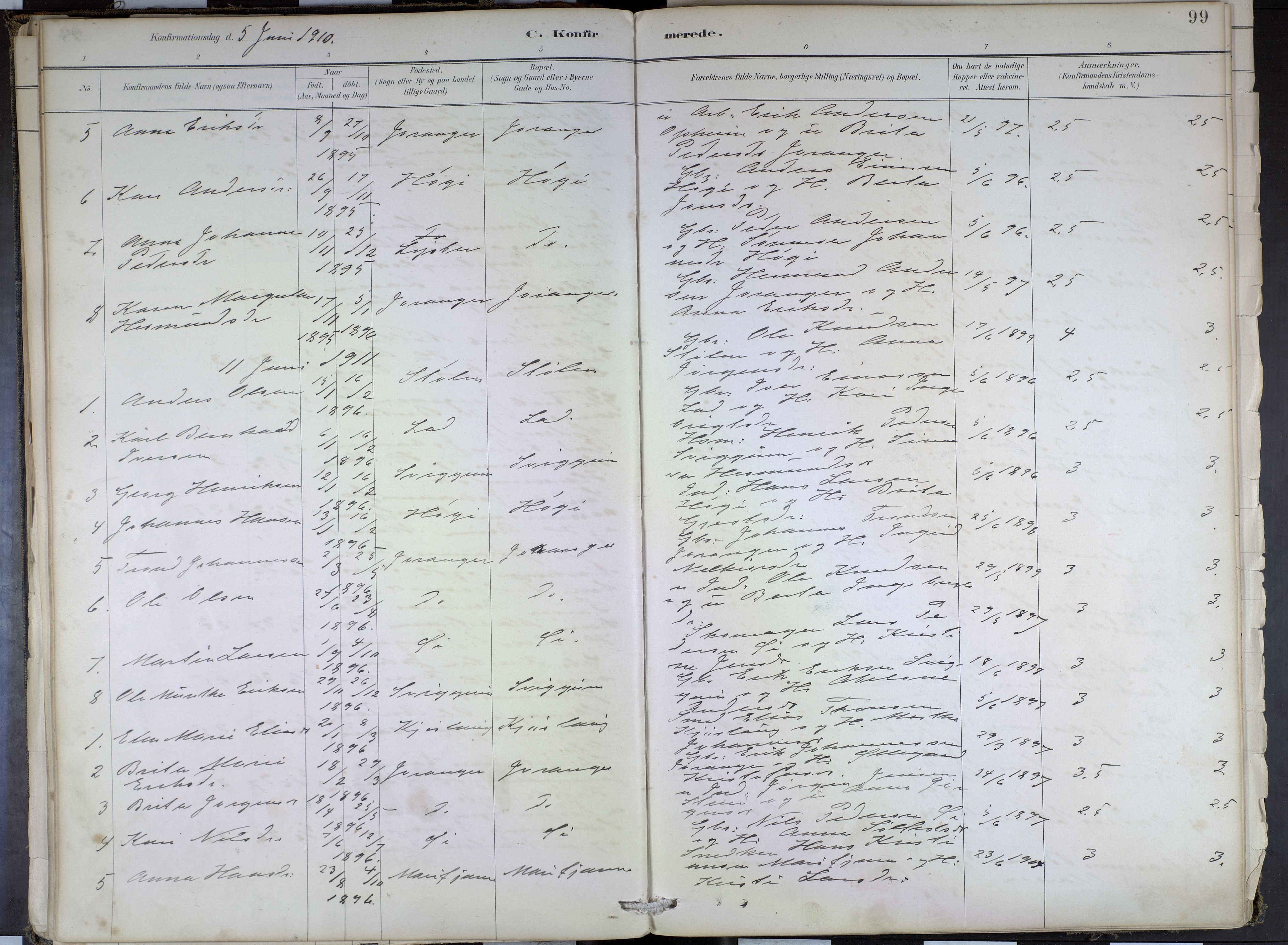 Hafslo sokneprestembete, SAB/A-80301/H/Haa/Haae/L0001: Parish register (official) no. E 1, 1886-1934, p. 99