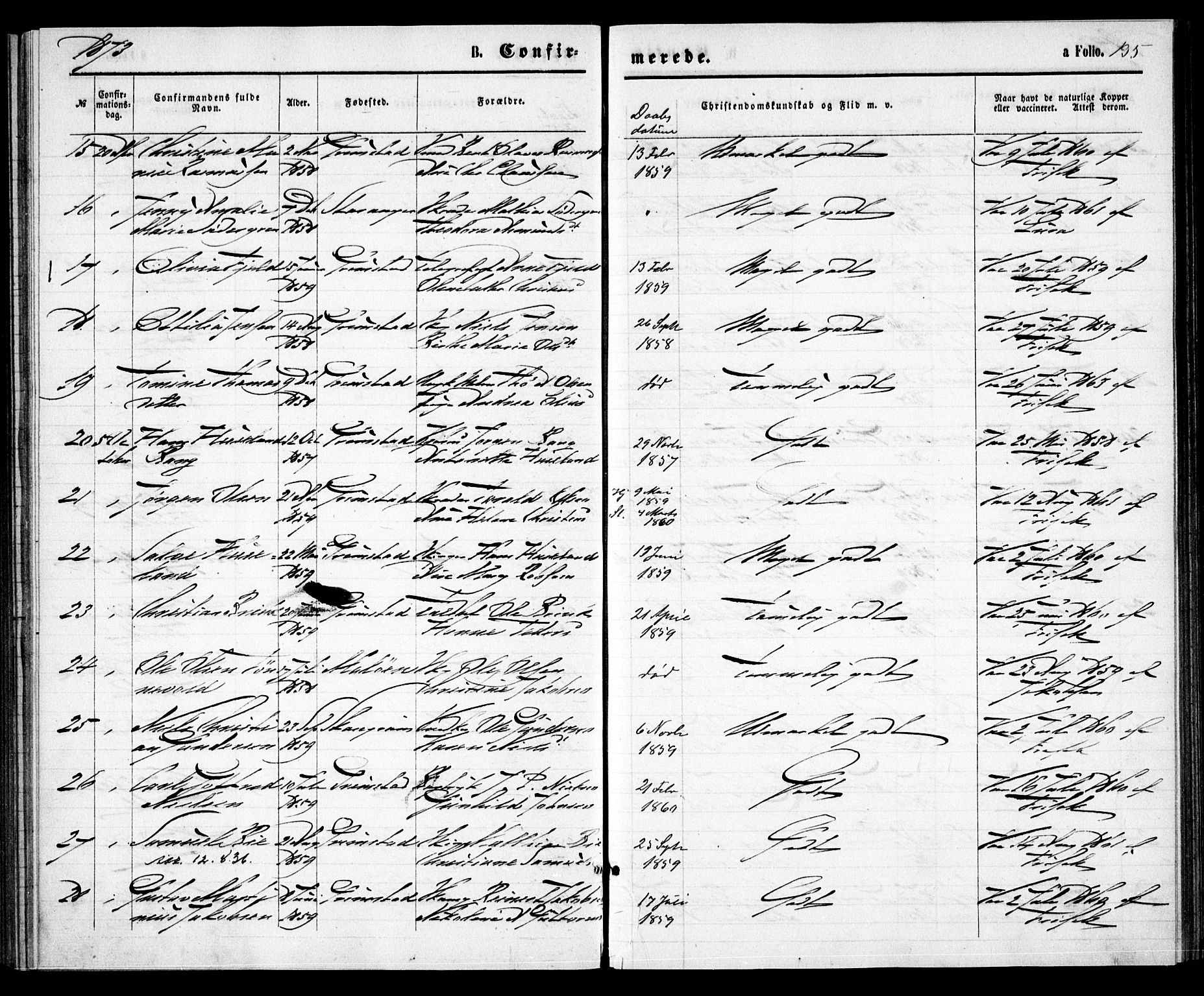 Grimstad sokneprestkontor, AV/SAK-1111-0017/F/Fa/L0002: Parish register (official) no. A 1, 1869-1881, p. 135