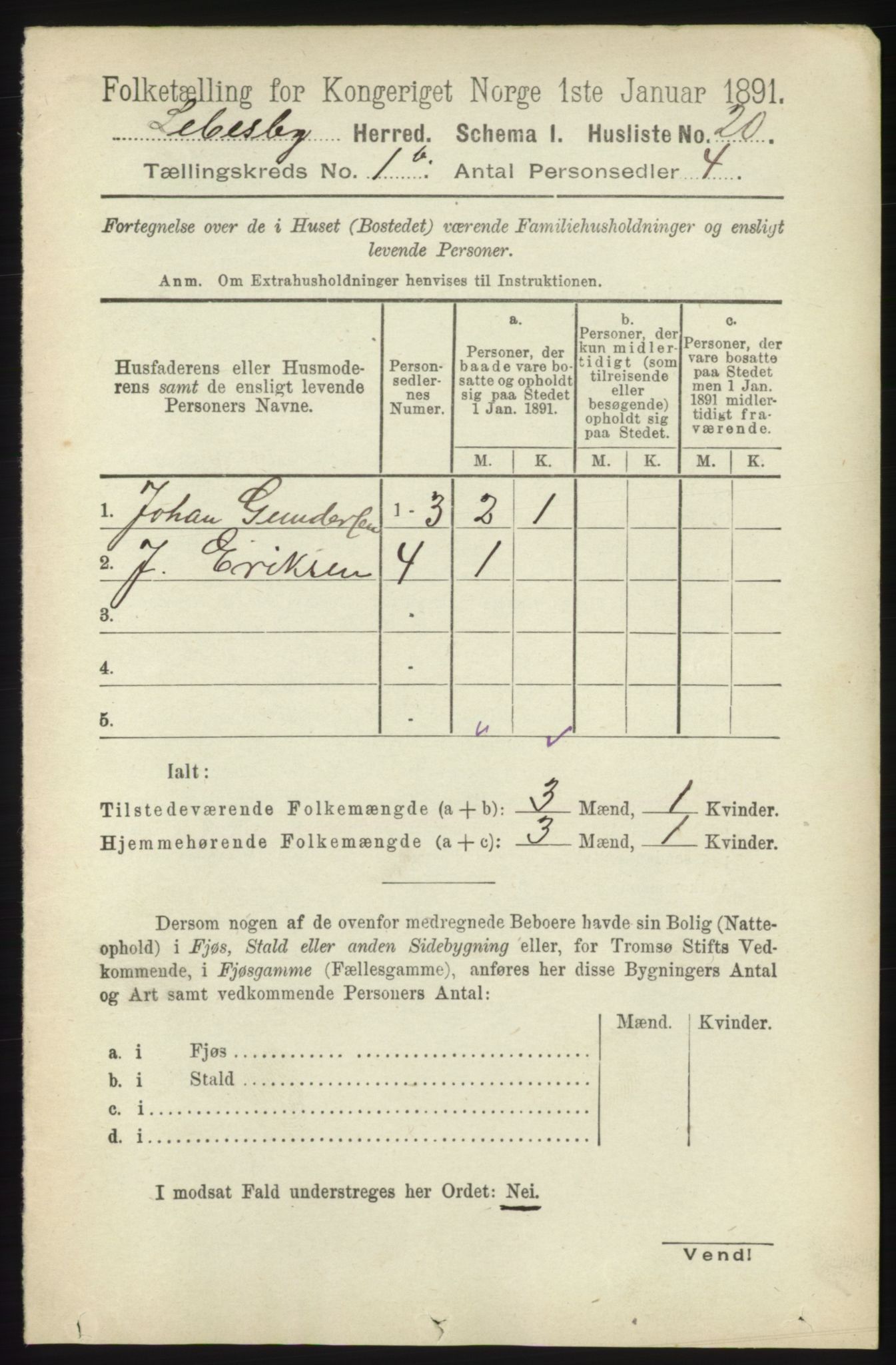 RA, 1891 census for 2022 Lebesby, 1891, p. 98