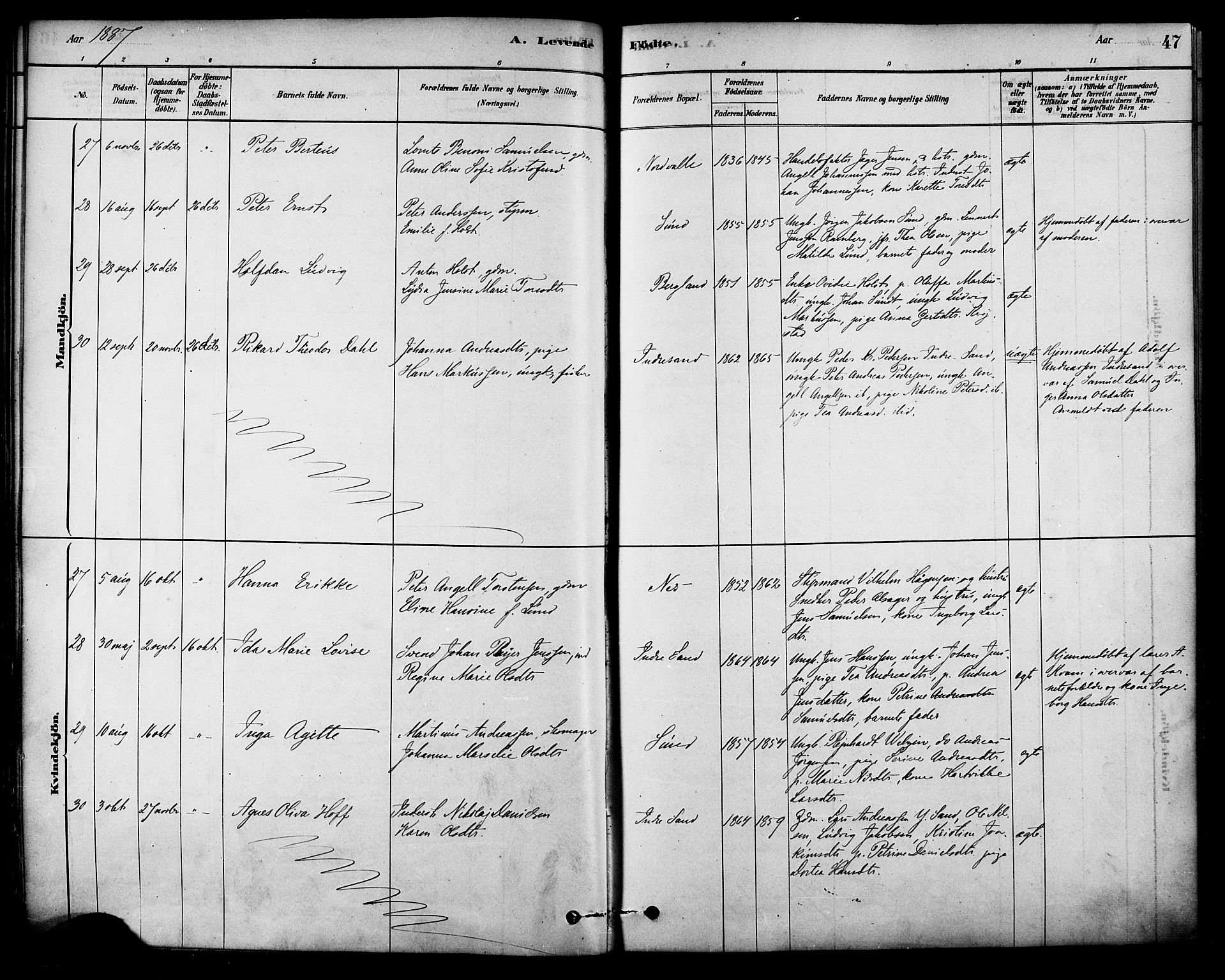 Ministerialprotokoller, klokkerbøker og fødselsregistre - Nordland, AV/SAT-A-1459/885/L1204: Parish register (official) no. 885A05, 1878-1892, p. 47